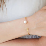 White Pearl and Gold Diamond Cuff 18k Gold Vermeil, White Pearl, Champagne Diamond
