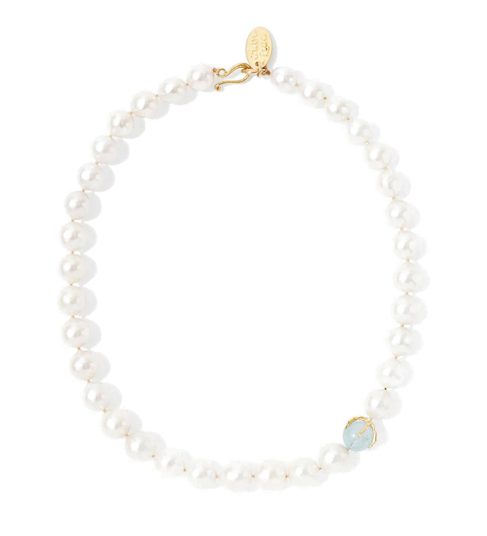 Lark Necklace 18k Gold Vermeil, White Pearl, Aquamarine