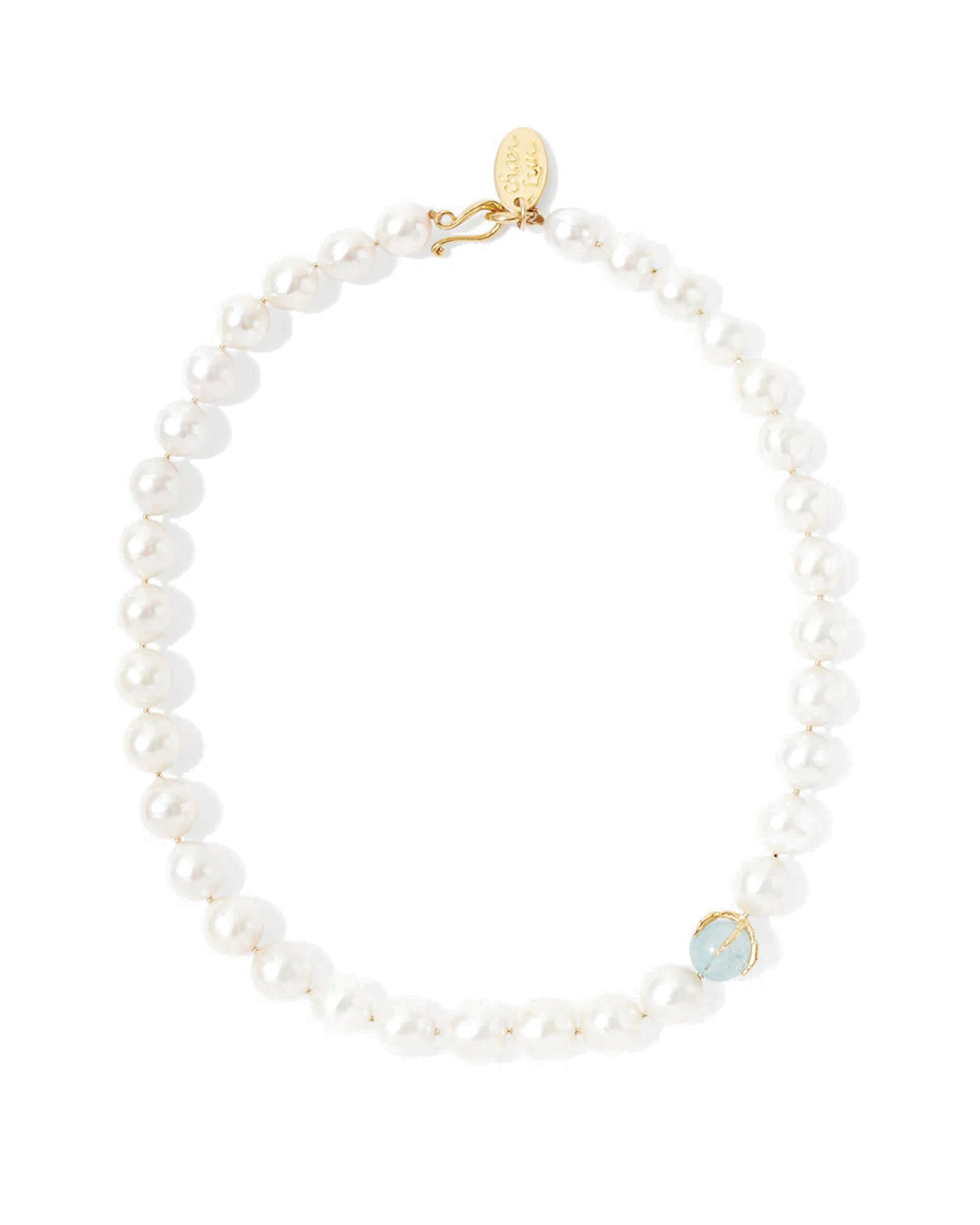 Lark Necklace 18k Gold Vermeil, White Pearl, Aquamarine