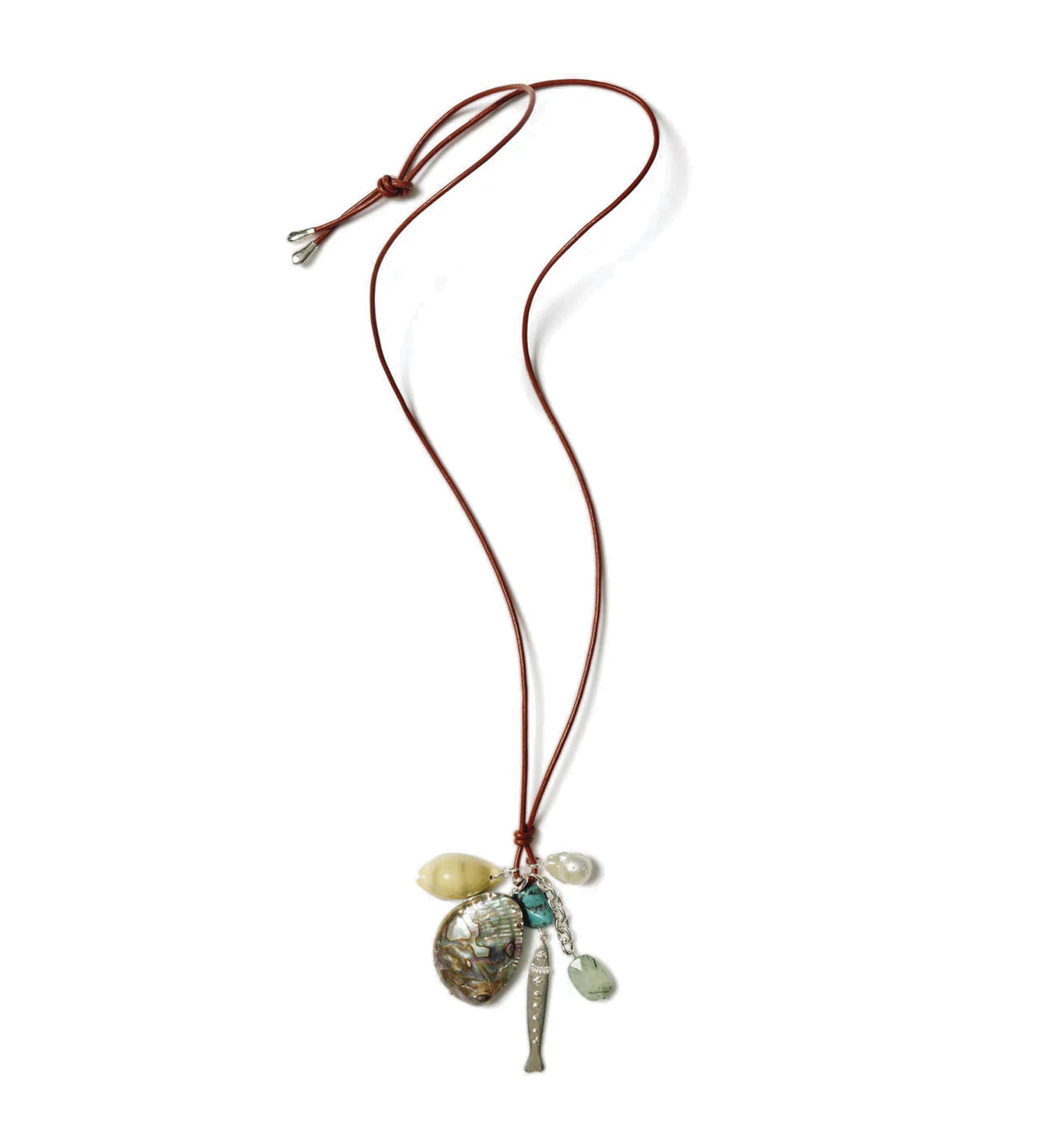 Fisherman's Charm Necklace Sterling Silver, Abalone, Turquoise