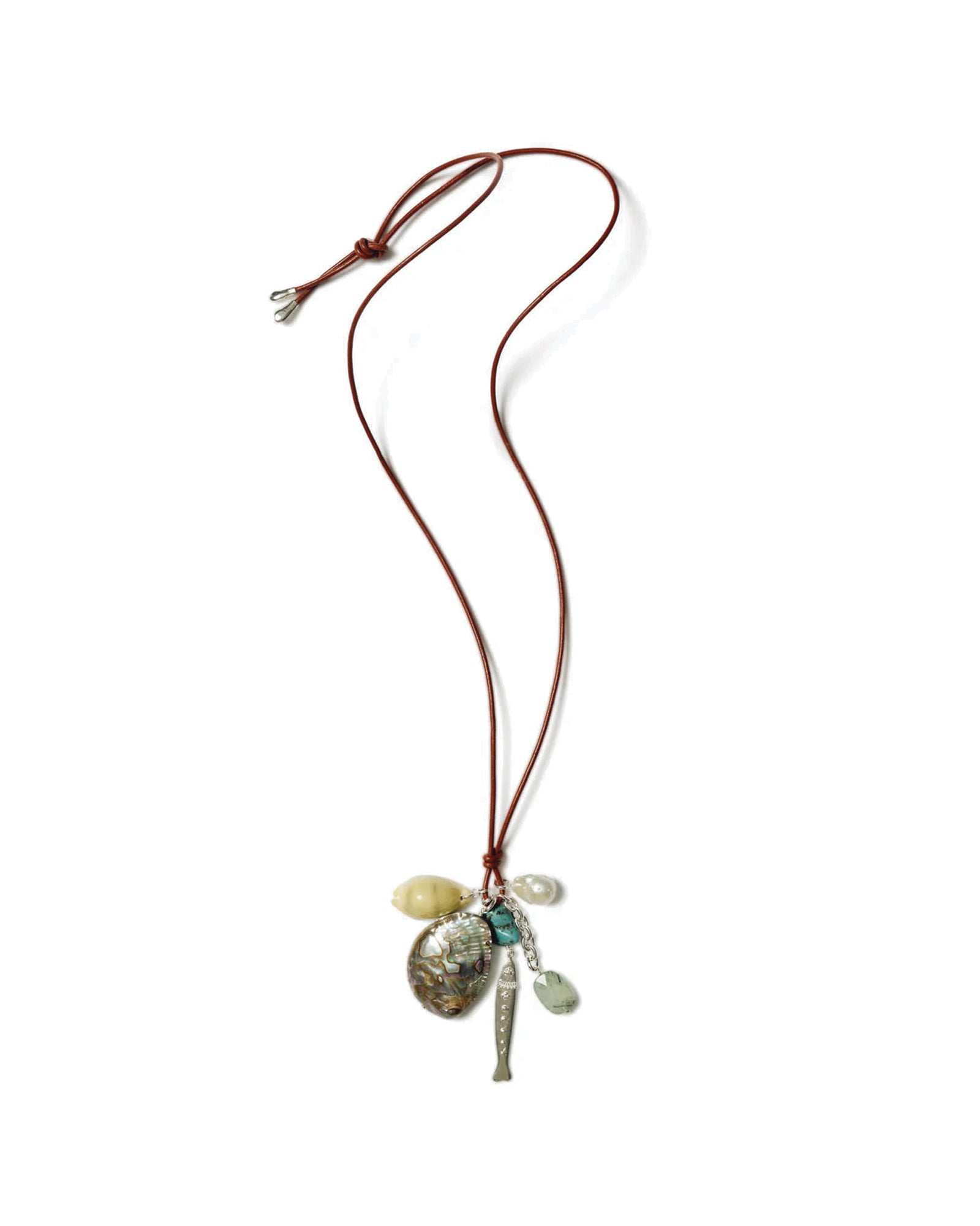 Fisherman's Charm Necklace Sterling Silver, Abalone, Turquoise