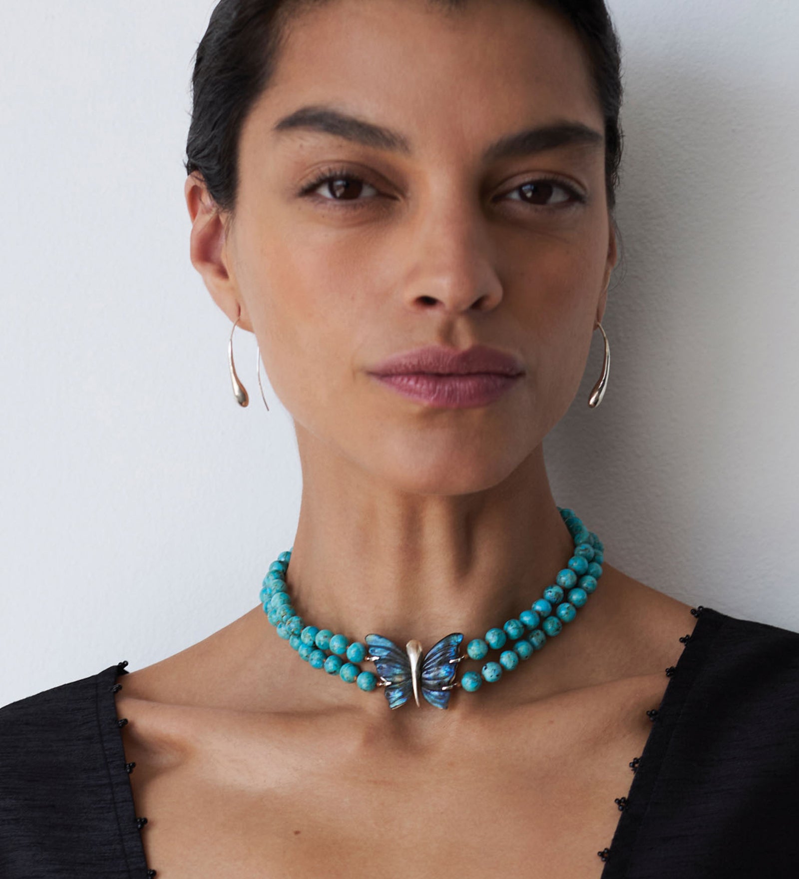 Butterfly Collar Necklace 18k Gold Vermeil, Turquoise, Labradorite