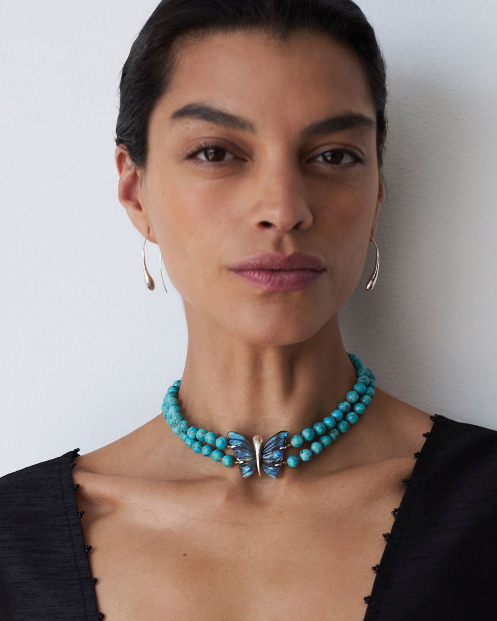 Butterfly Collar Necklace 18k Gold Vermeil, Turquoise, Labradorite