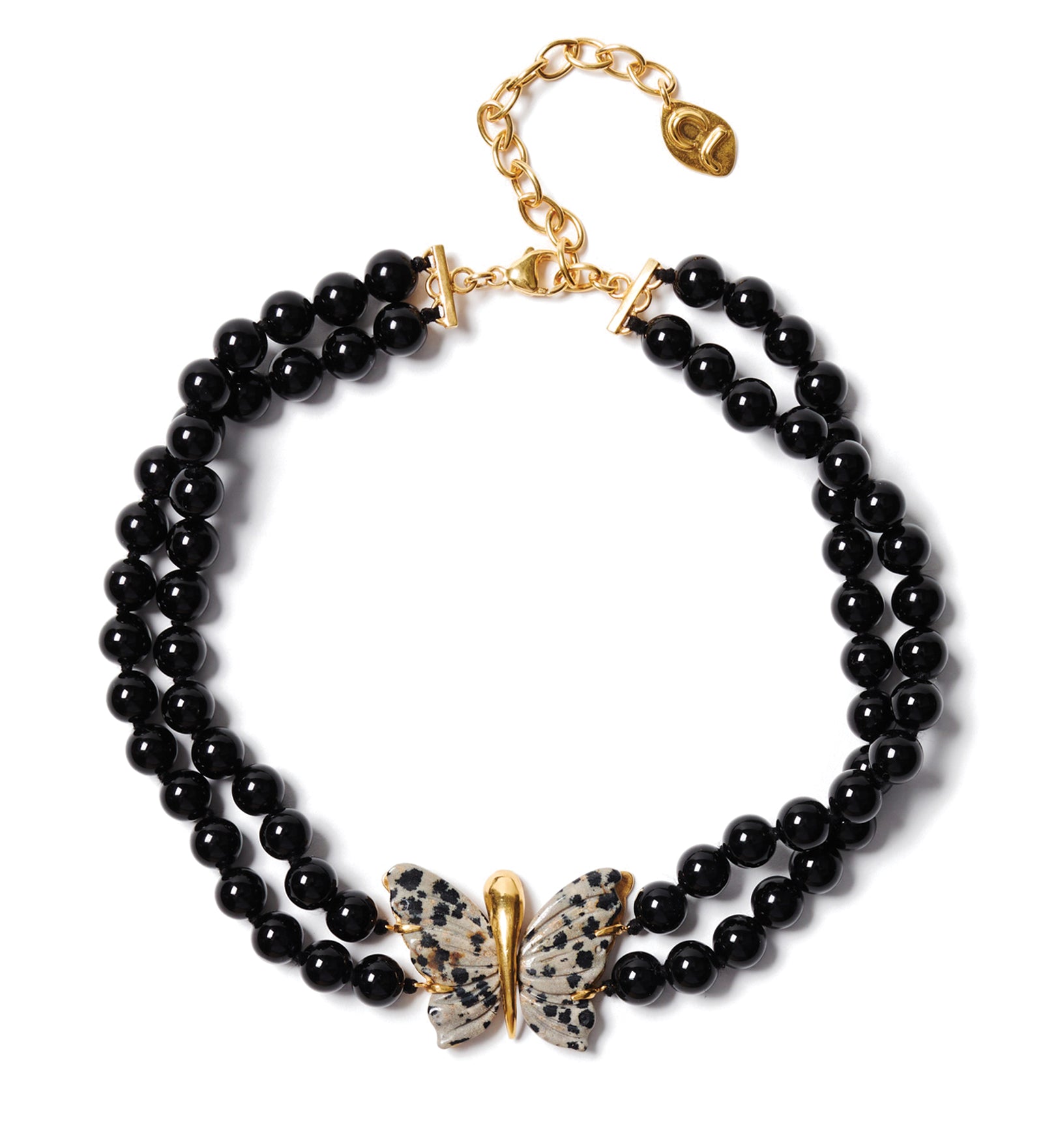 Butterfly Collar Necklace 18k Gold Vermeil, Onyx, Jasper