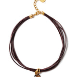 Seven Wrap Leather Collar 18k Gold Vermeil, Leather, Smoky Quartz