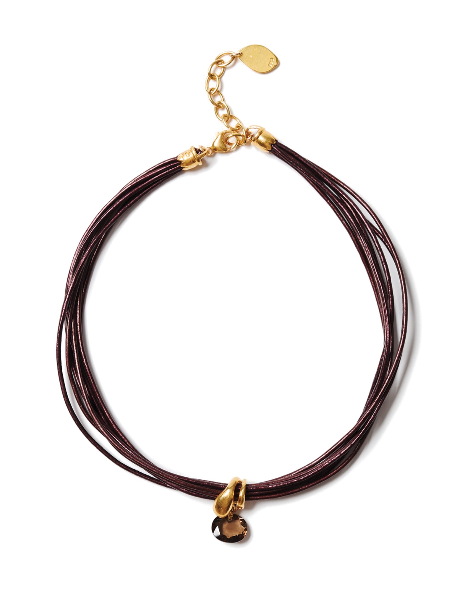 Seven Wrap Leather Collar 18k Gold Vermeil, Leather, Smoky Quartz