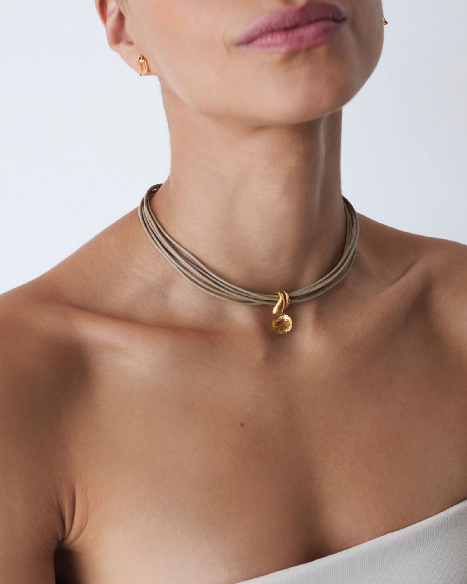 Seven Wrap Leather Collar 18k Gold Vermeil, Leather, Citrine