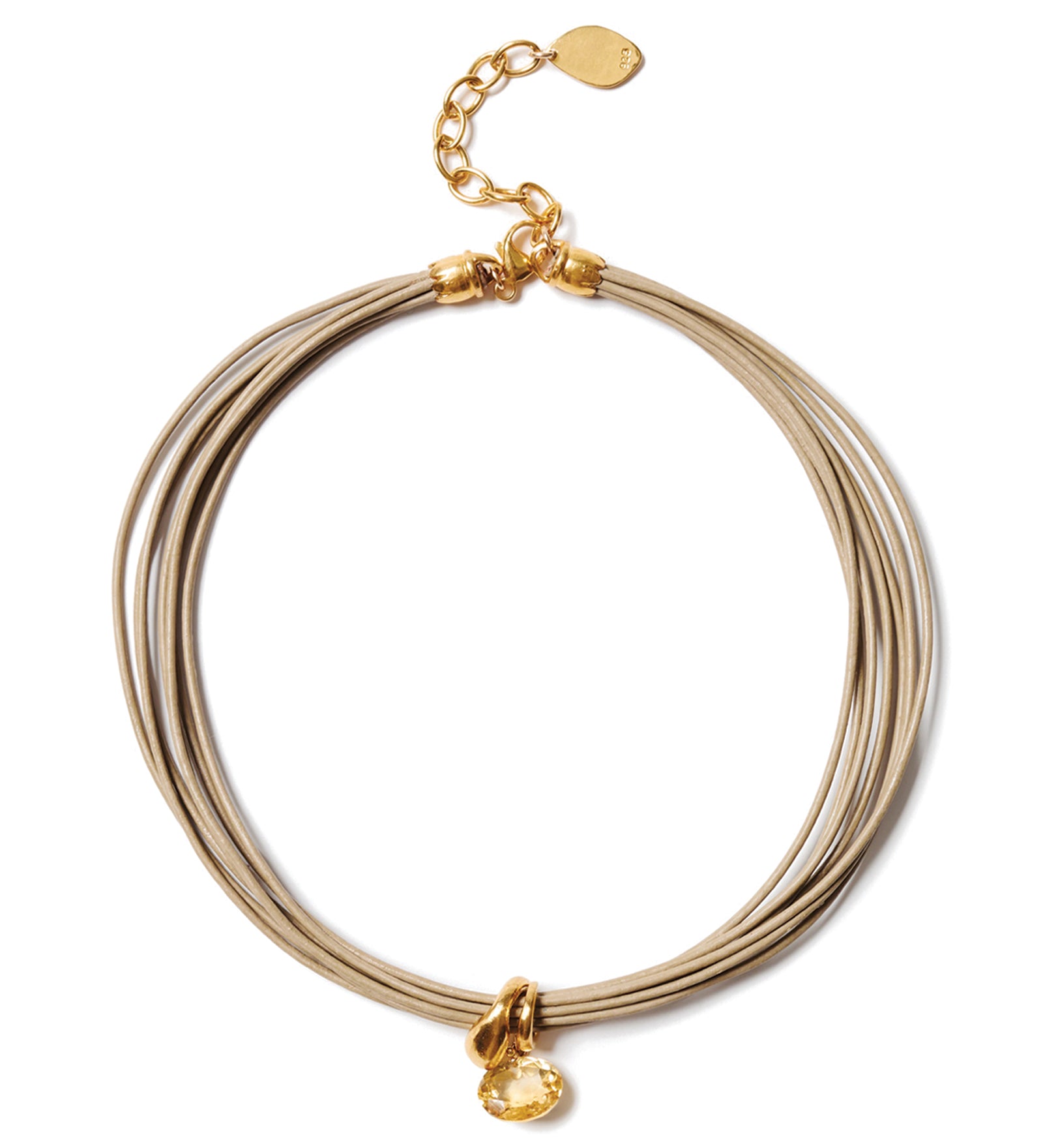 Seven Wrap Leather Collar 18k Gold Vermeil, Leather, Citrine