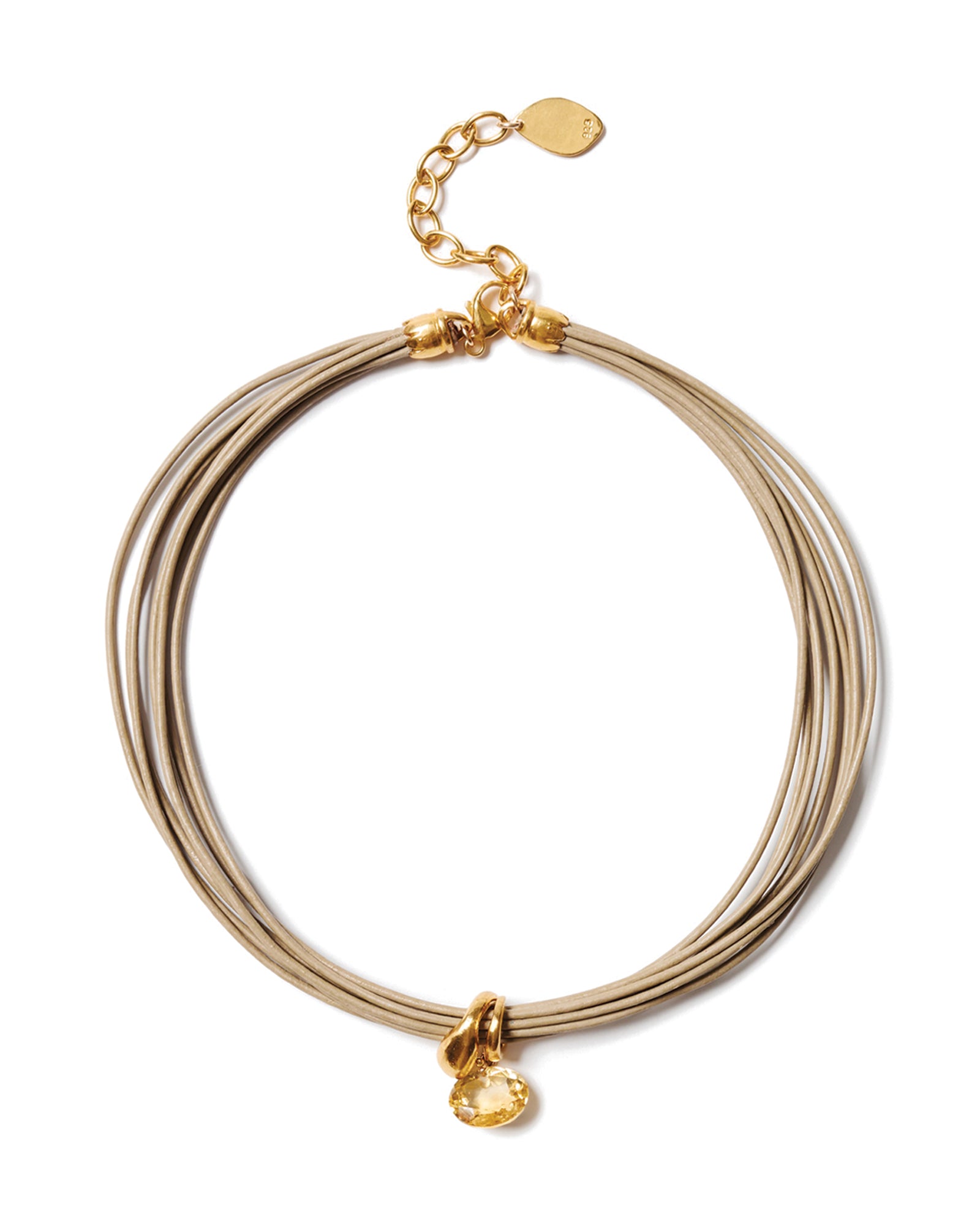 Seven Wrap Leather Collar 18k Gold Vermeil, Leather, Citrine