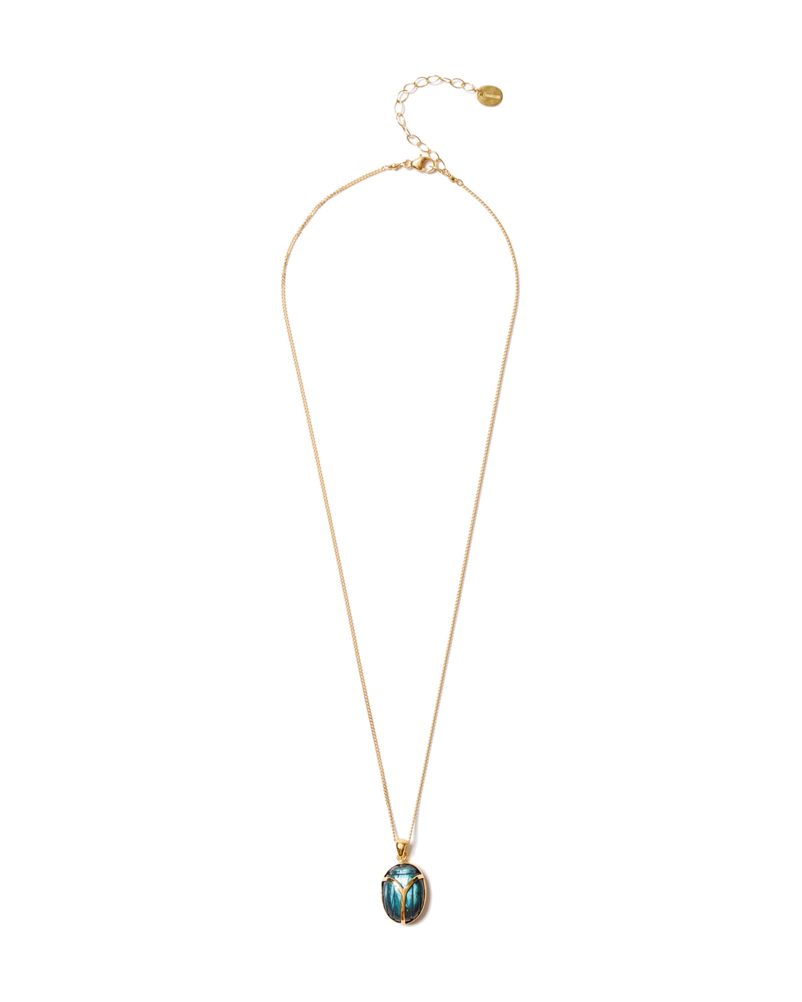 Scarab Necklace 18k Gold Vermeil, Labradorite