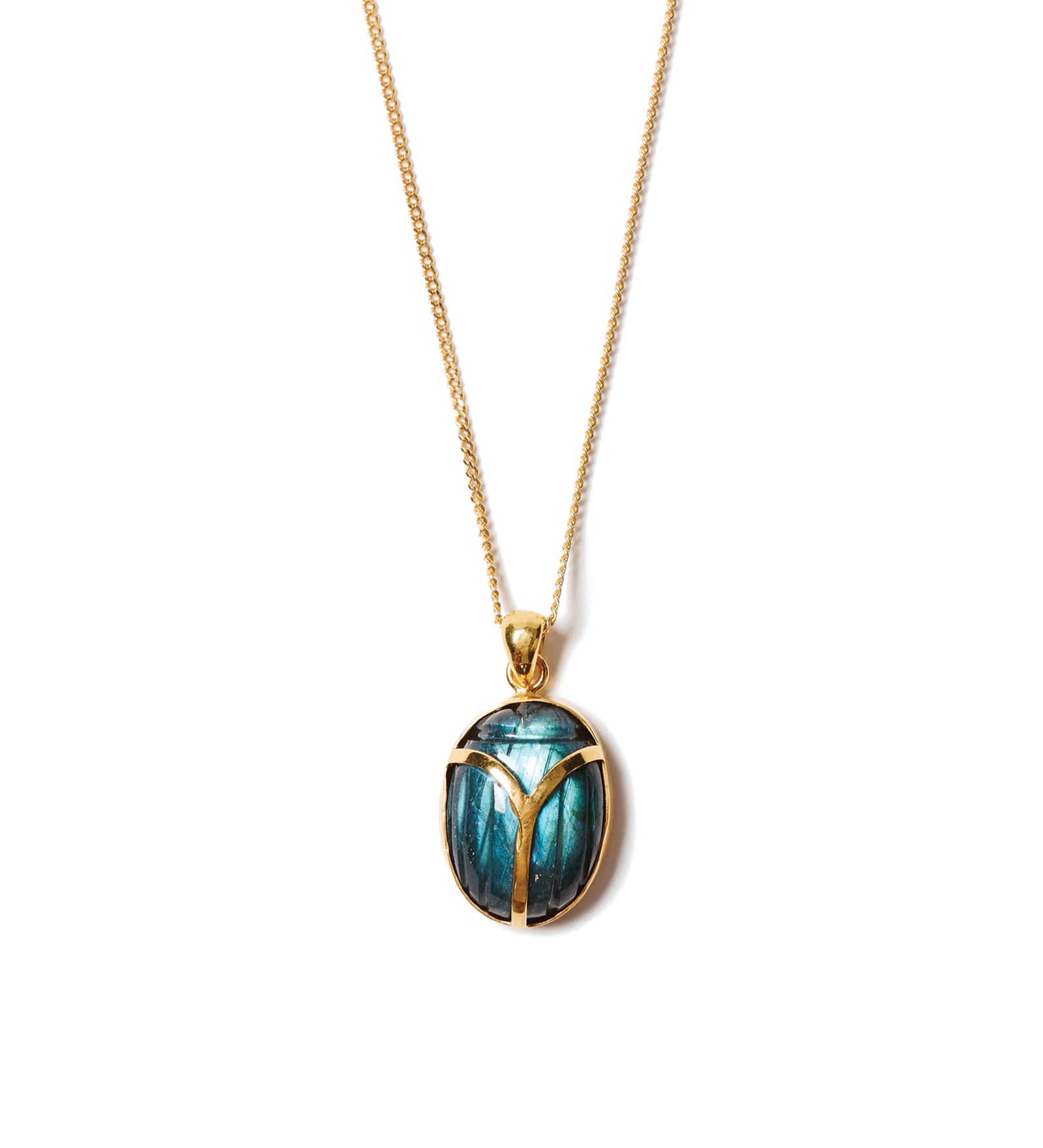 Scarab Necklace 18k Gold Vermeil, Labradorite