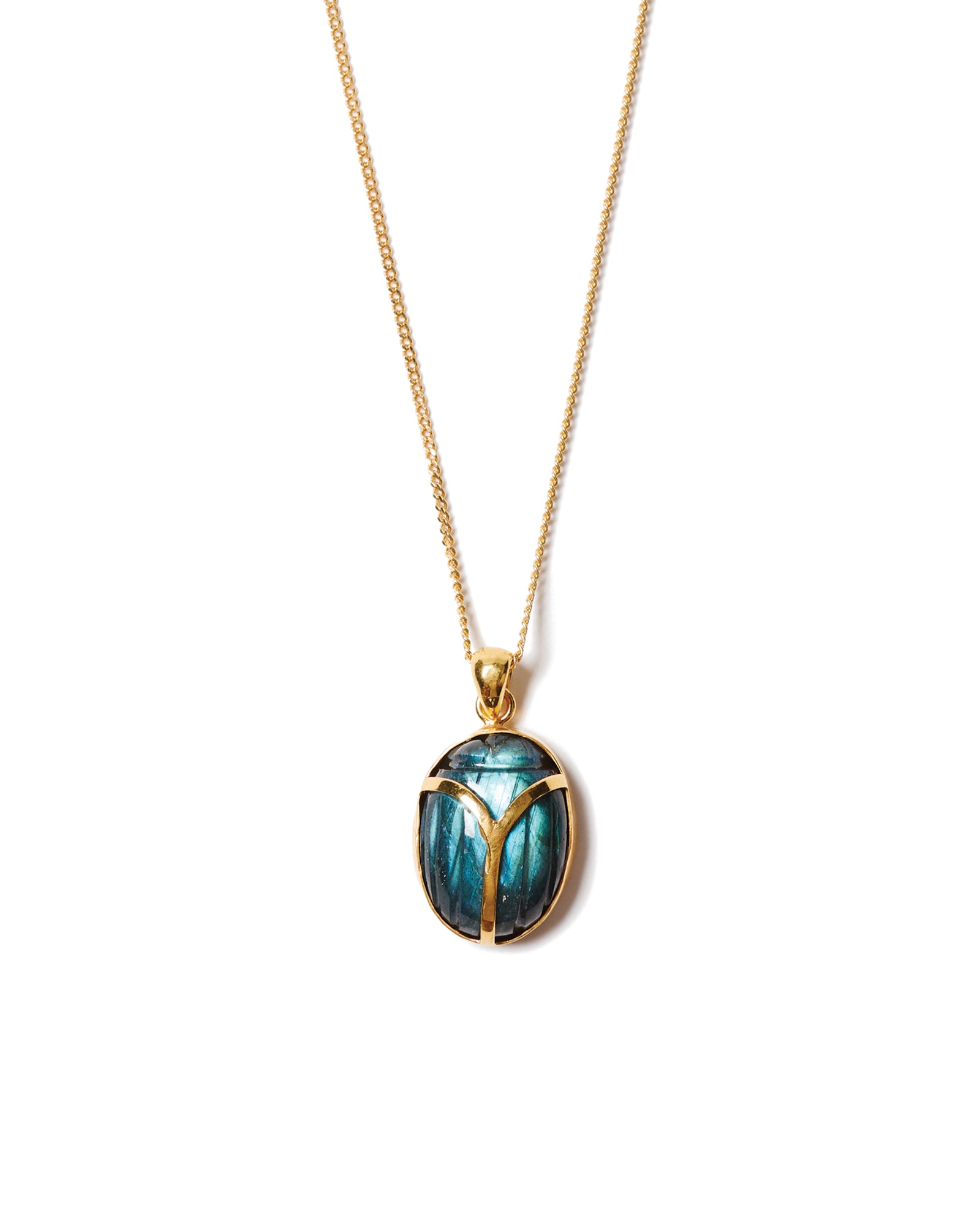 Scarab Necklace 18k Gold Vermeil, Labradorite