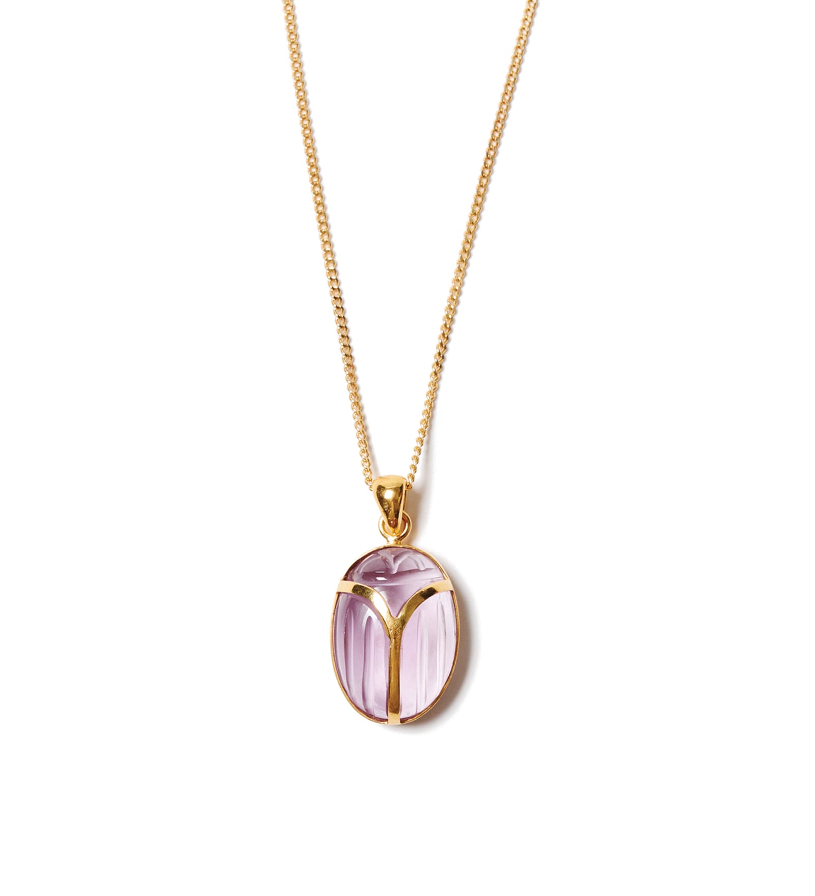 Scarab Necklace 18k Gold Vermeil, Amethyst