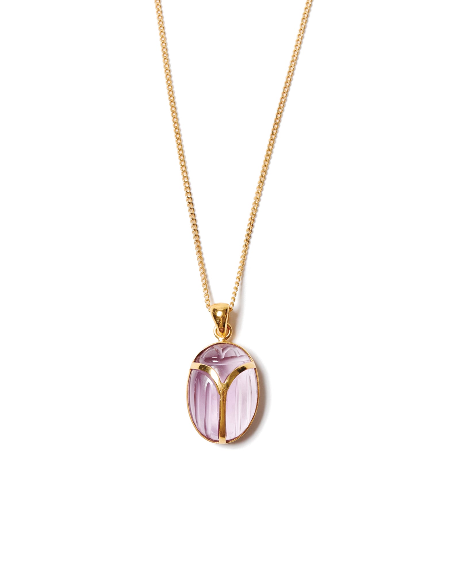 Scarab Necklace 18k Gold Vermeil, Amethyst