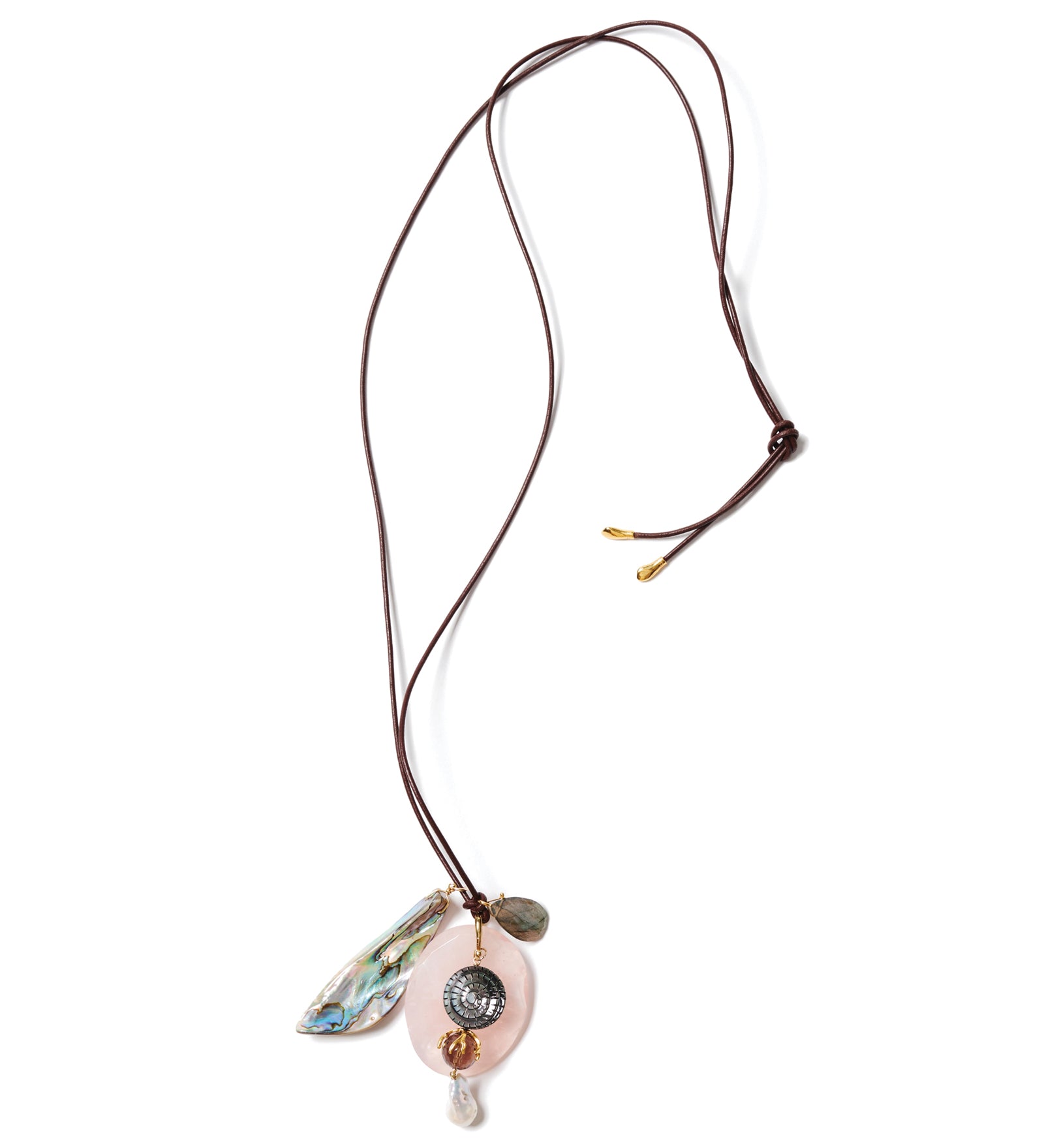 Mix Charm Leather Necklace 18k Gold Vermeil, Leather Abalone,