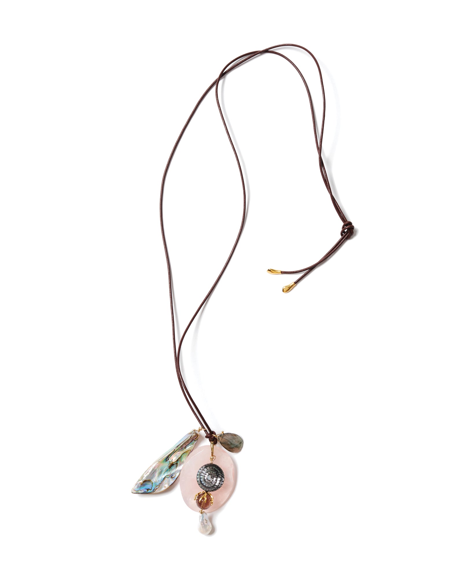 Mix Charm Leather Necklace 18k Gold Vermeil, Leather Abalone,