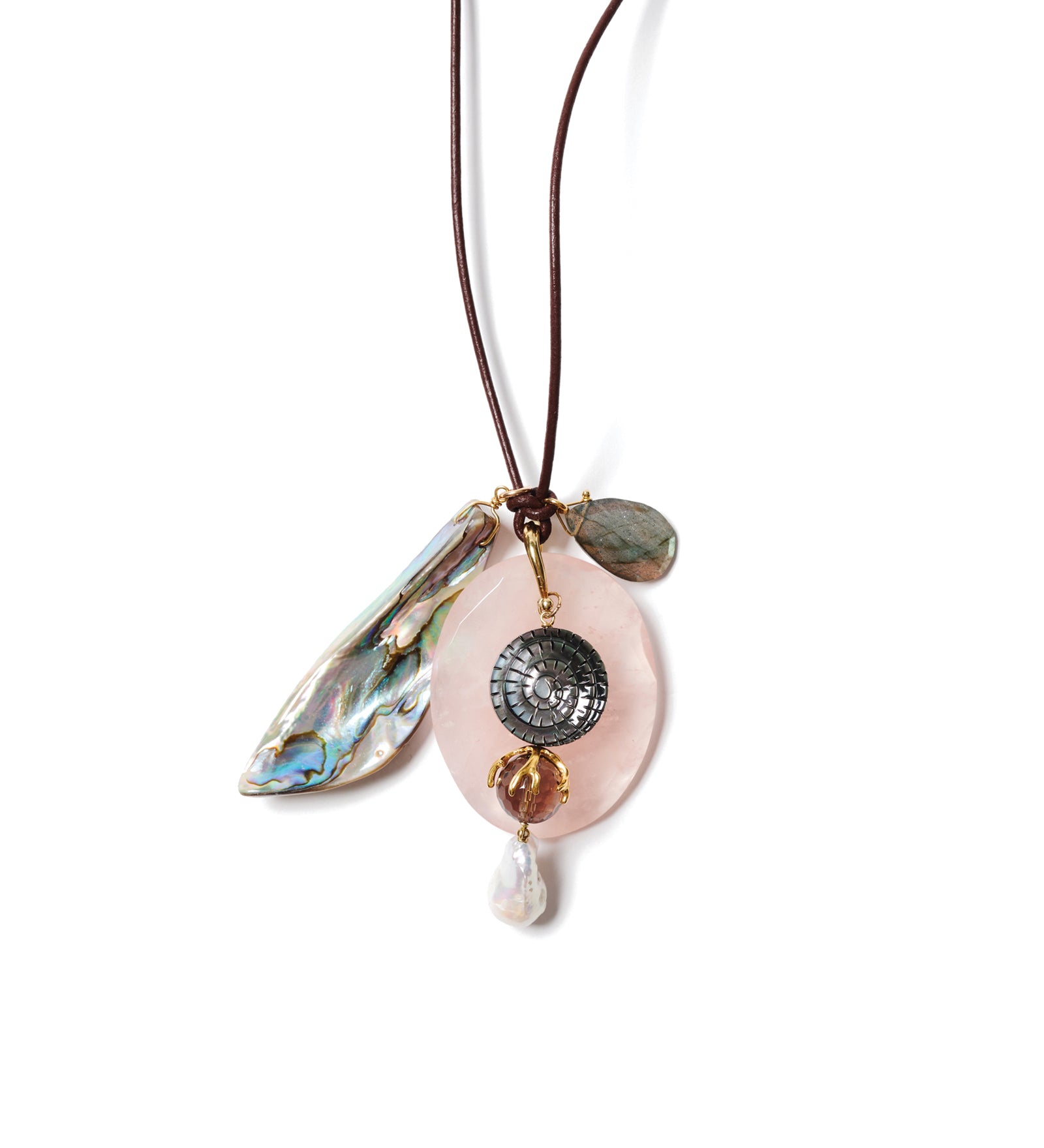 Mix Charm Leather Necklace 18k Gold Vermeil, Leather Abalone,