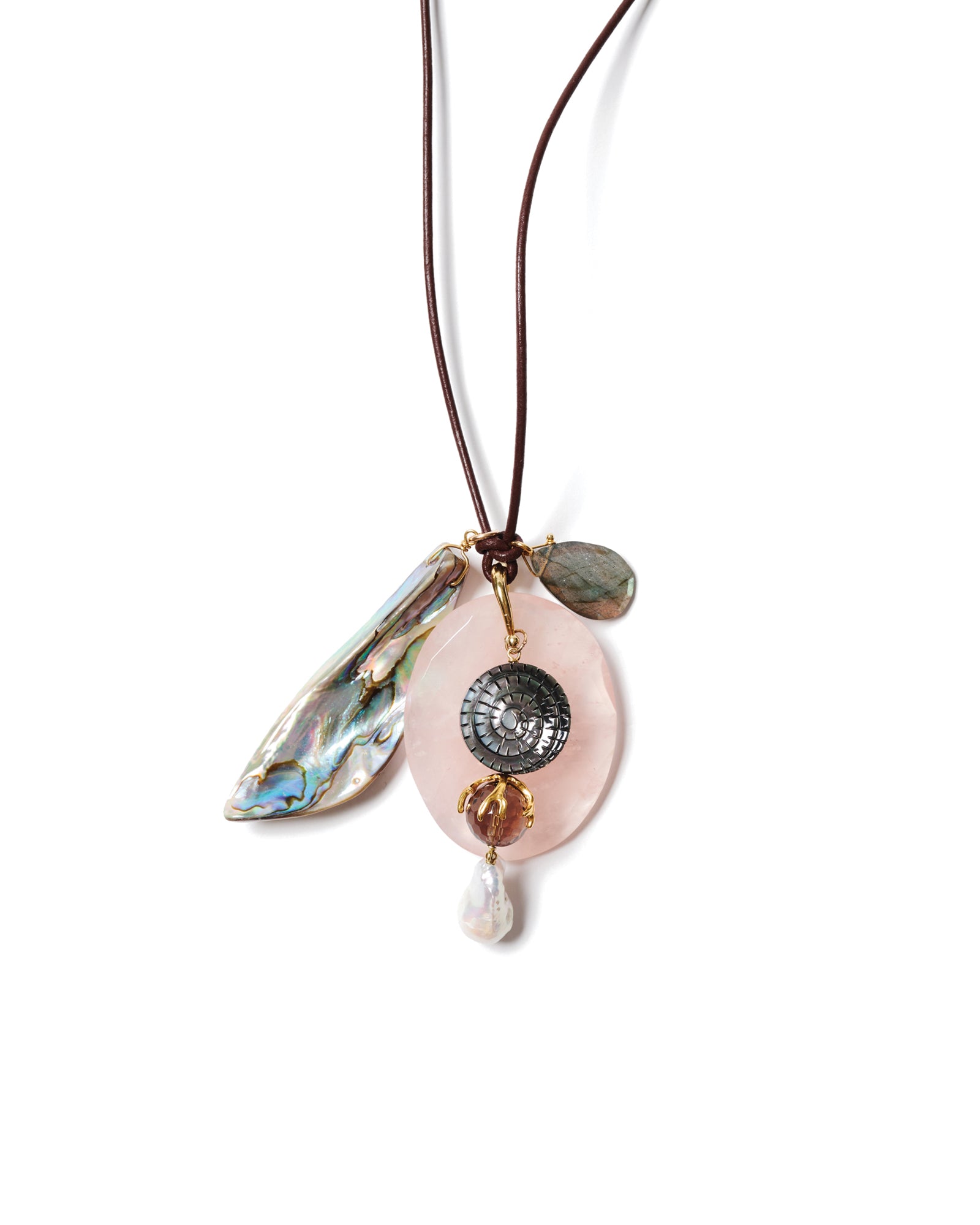Mix Charm Leather Necklace 18k Gold Vermeil, Leather Abalone,