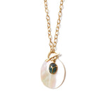 Oval Scarab Pearl Necklace 18k Gold Plated, Mother of Pearl, Labradorite