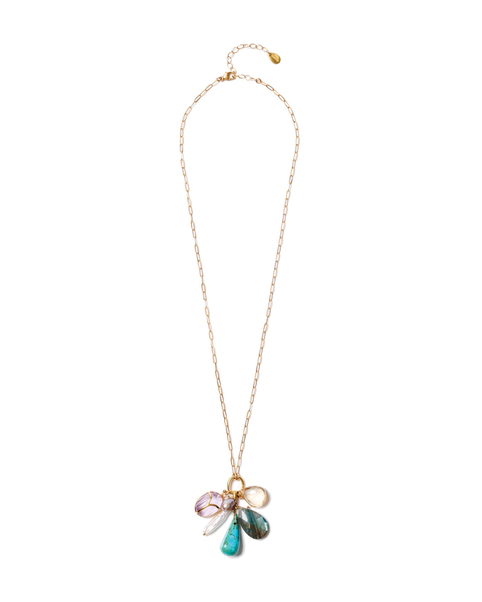 Scarab Charm Necklace 18k Gold Vermeil, Amehyst, Labradorite