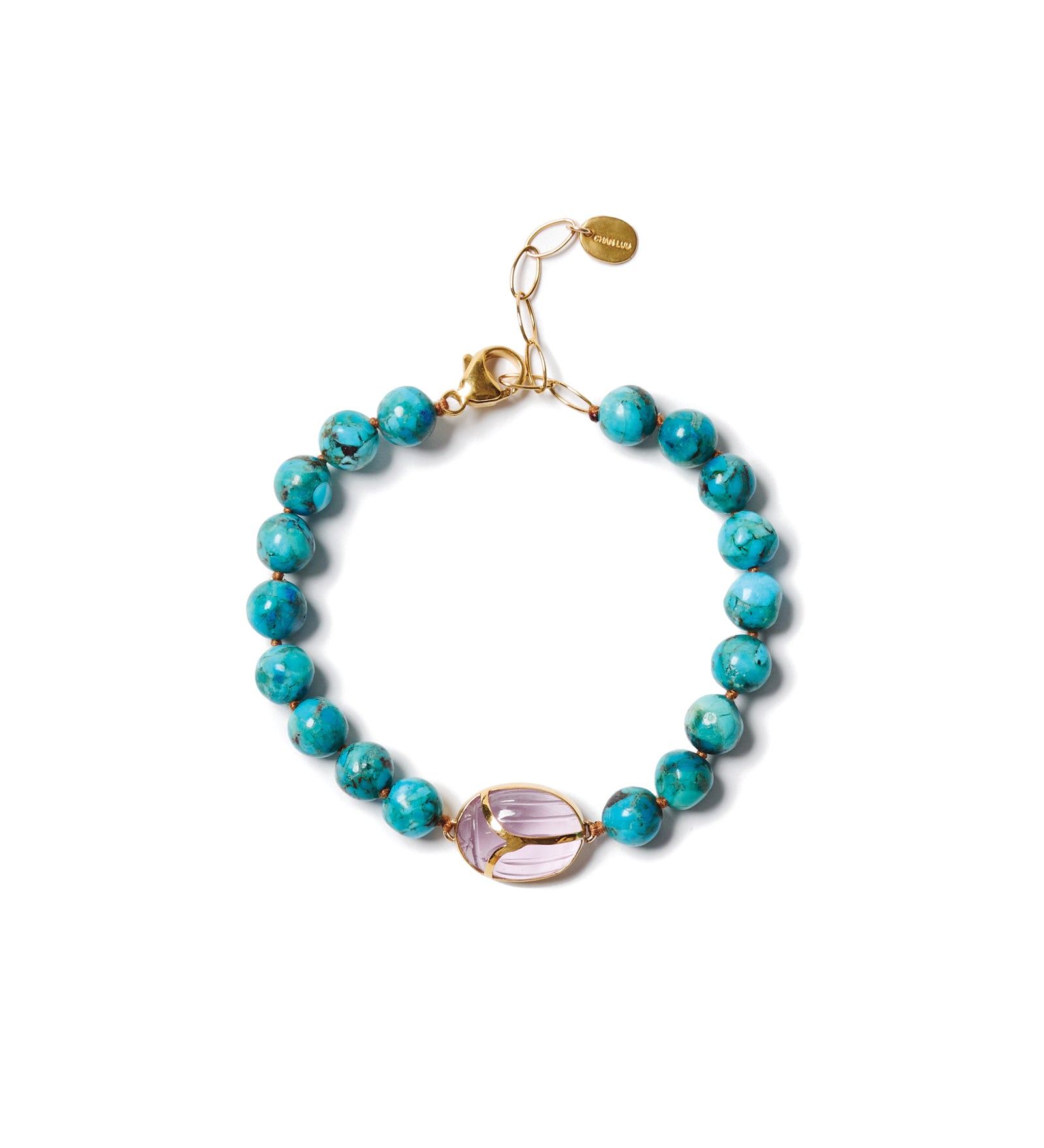 Scarab Bracelet 18k Gold Vermeil, Turquoise, Amethyst