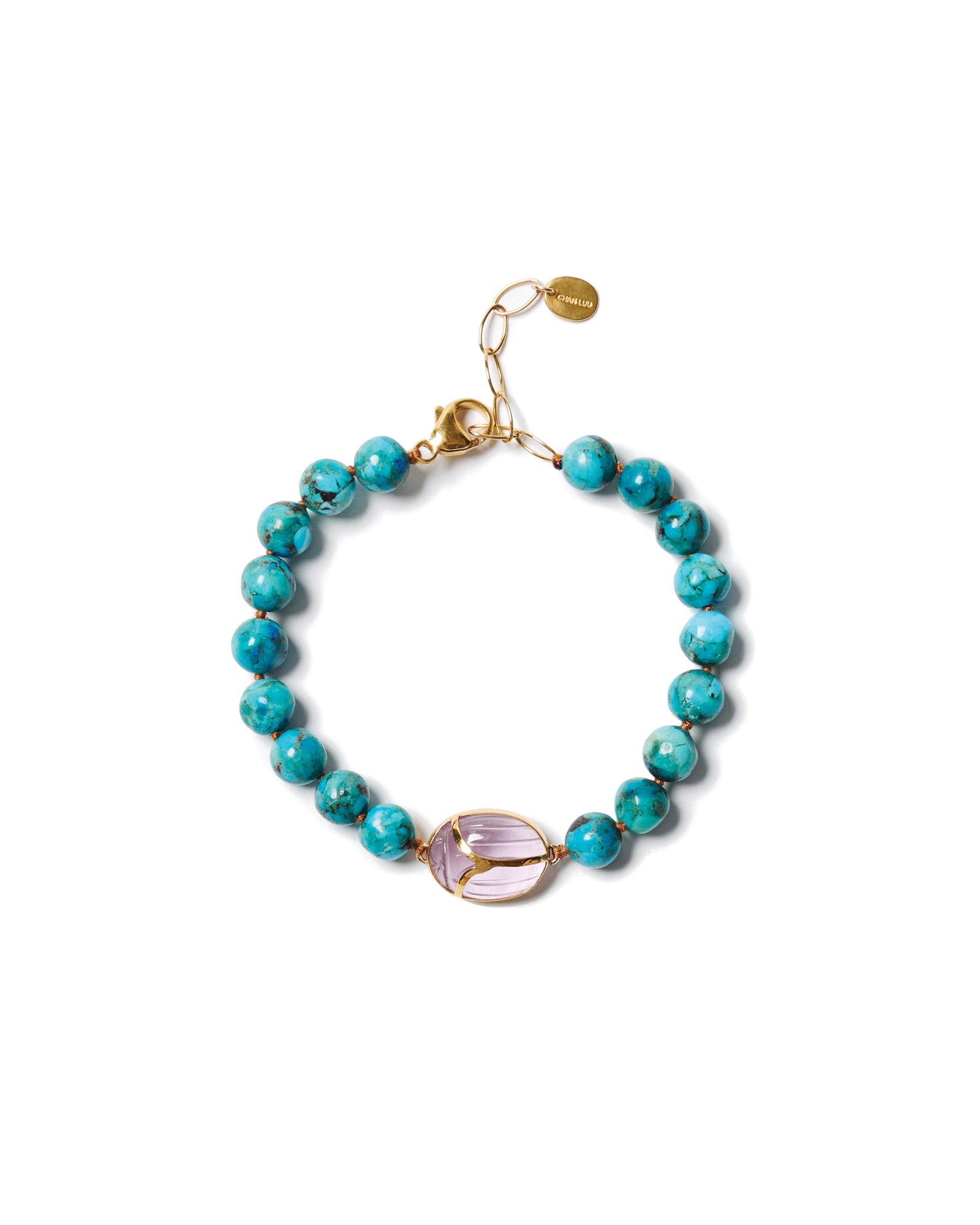 Scarab Bracelet 18k Gold Vermeil, Turquoise, Amethyst