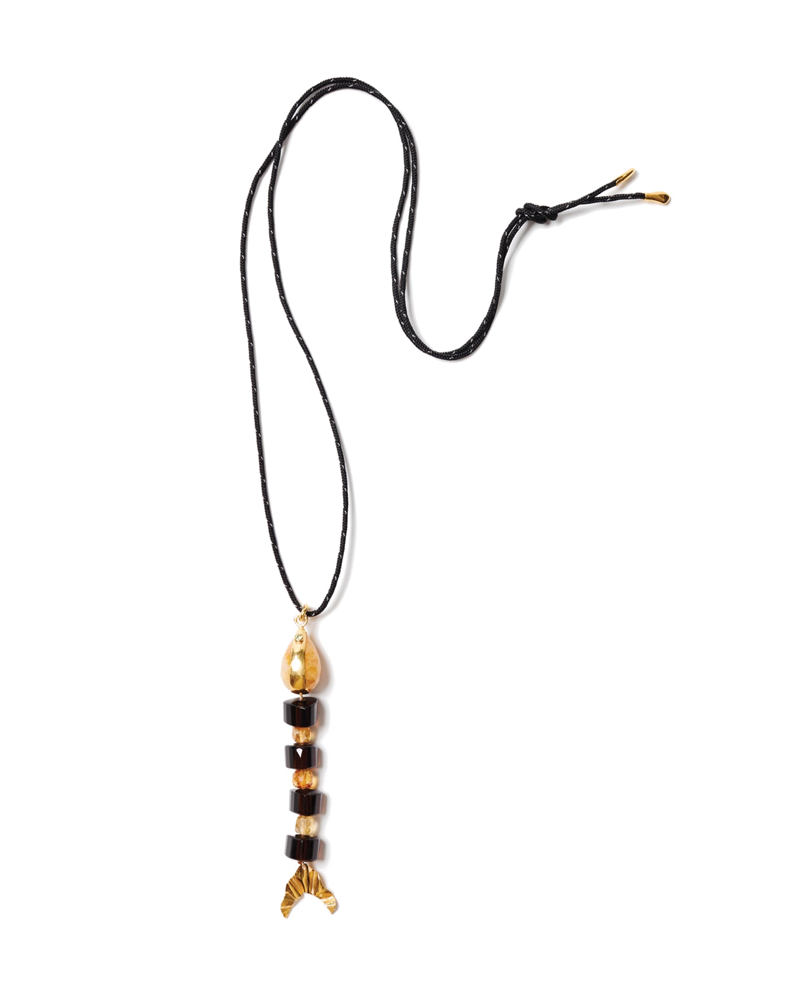 Fishbone Paracord Necklace 18k Gold Plated, Paracord, Smoky Quartz