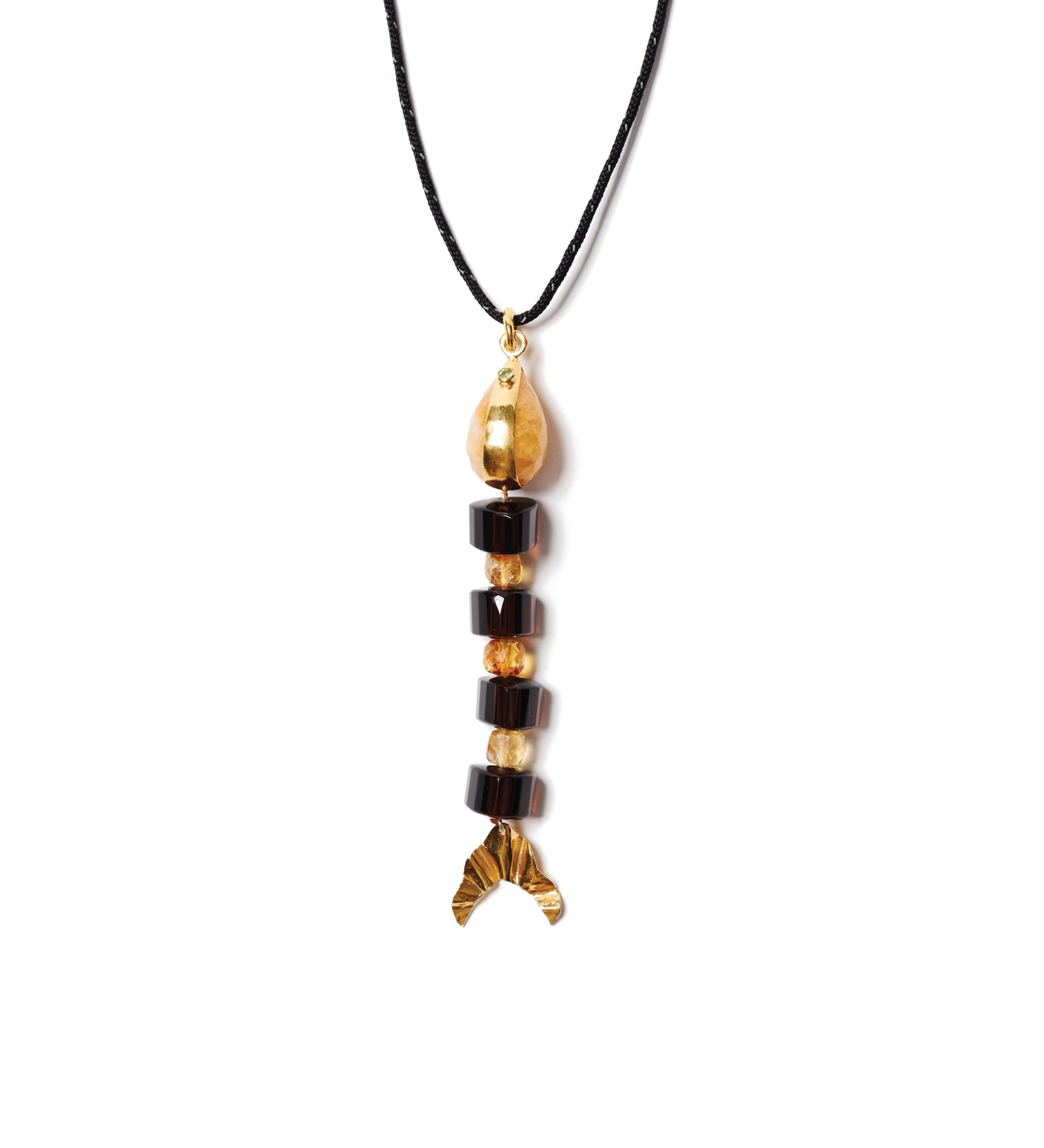 Fishbone Paracord Necklace 18k Gold Plated, Paracord, Smoky Quartz