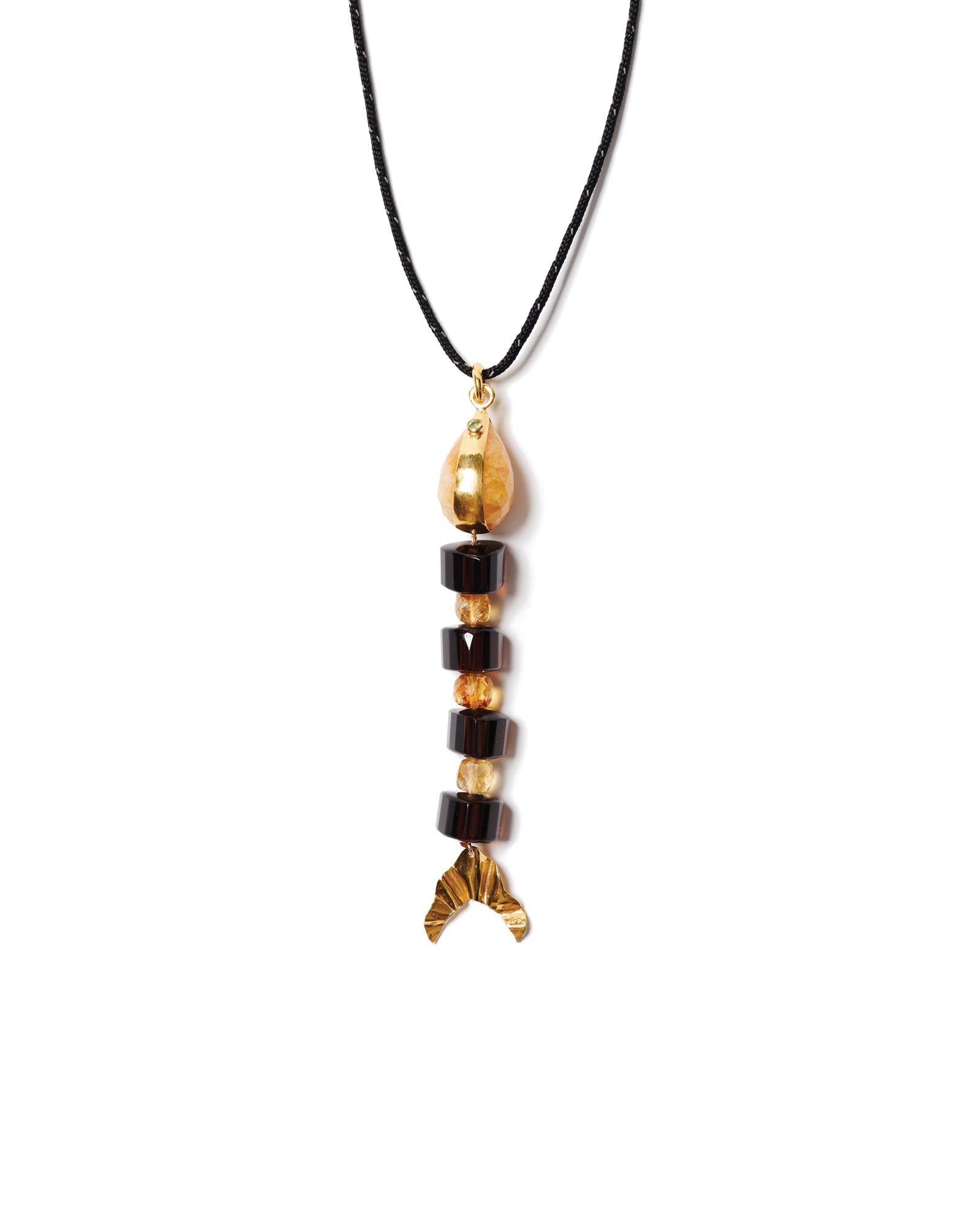 Fishbone Paracord Necklace 18k Gold Plated, Paracord, Smoky Quartz