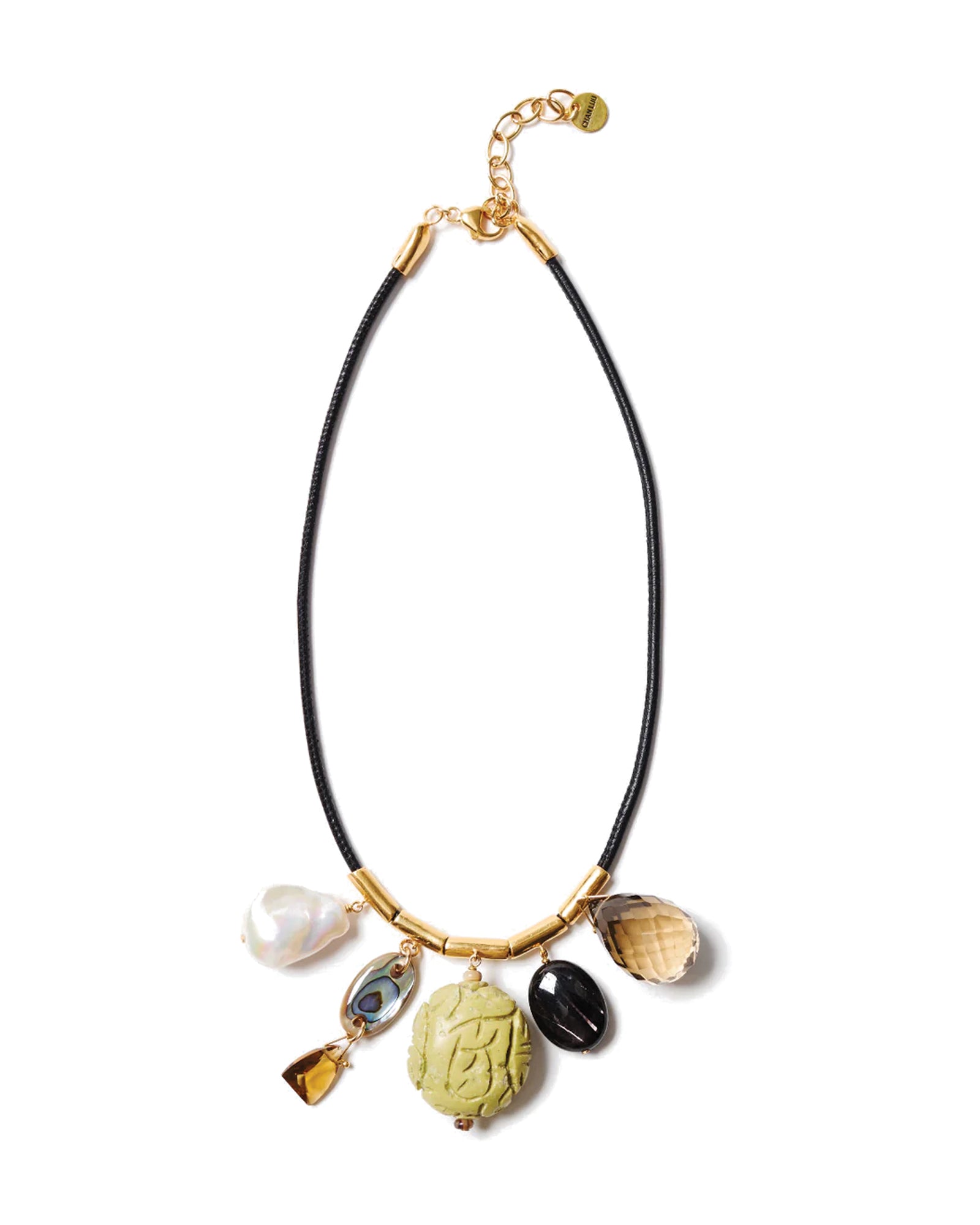 Chan Luu-Serpentine Charm Necklace-Necklaces-18k Gold Plated, Leather, Turquoise-Blue Ruby Jewellery-Vancouver Canada