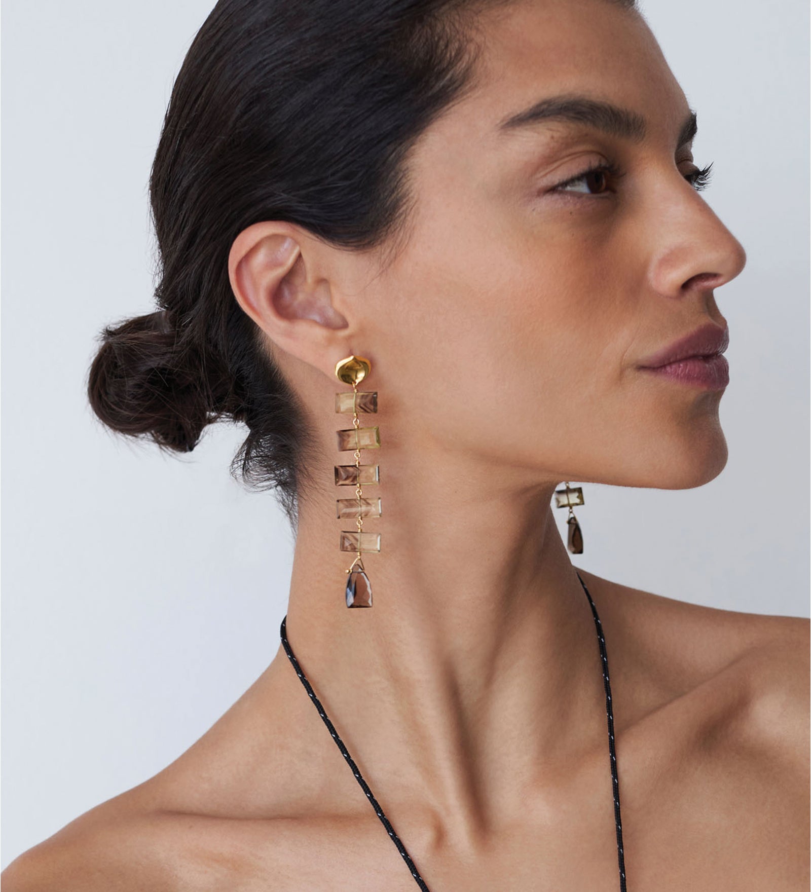 Fishbone Tiered Earrings 18k Gold Vermeil, Quartz
