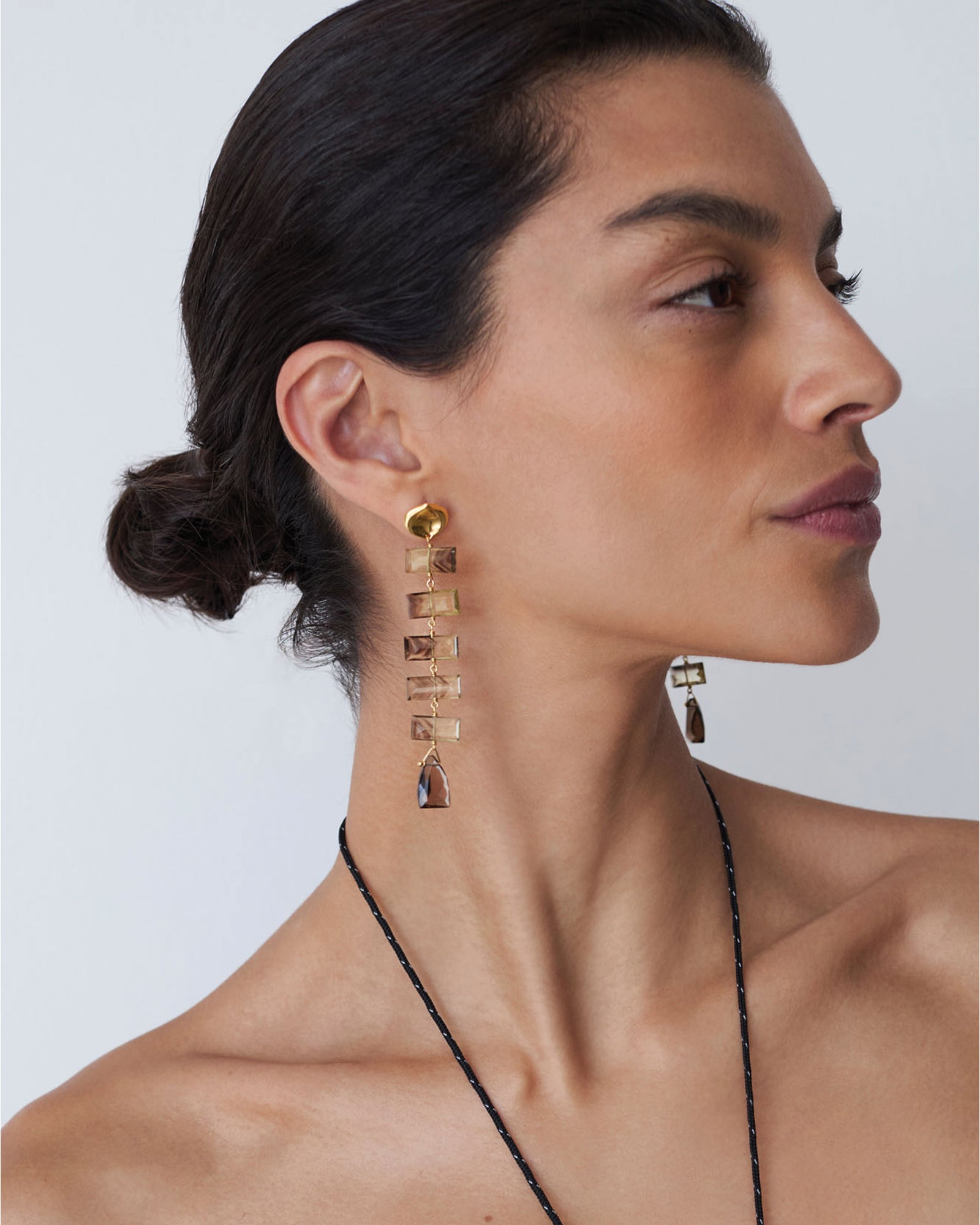 Fishbone Tiered Earrings 18k Gold Vermeil, Quartz