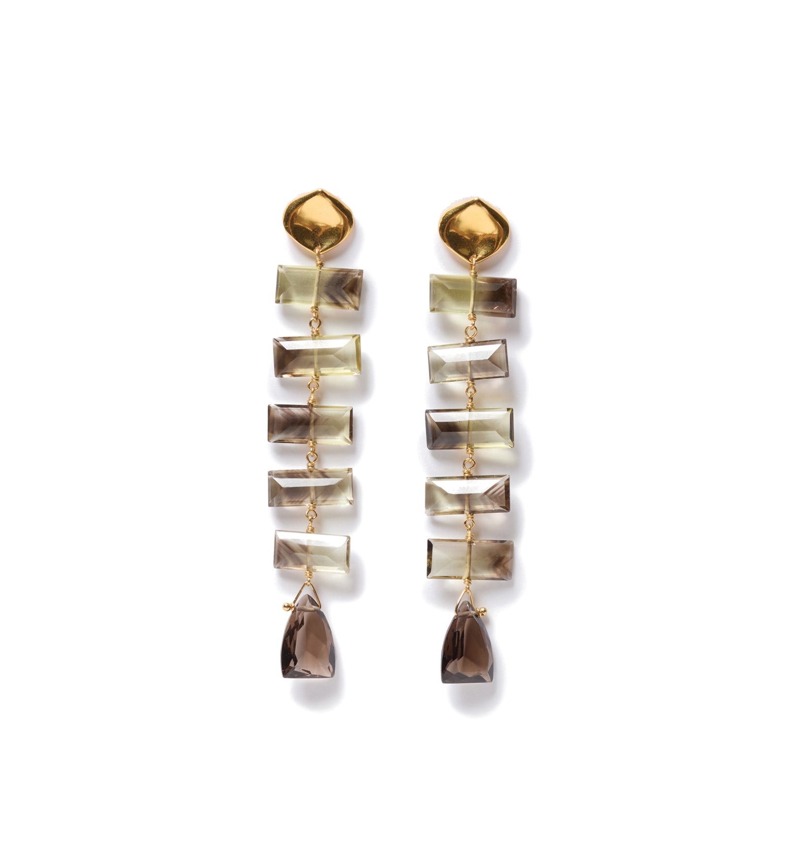 Fishbone Tiered Earrings 18k Gold Vermeil, Quartz