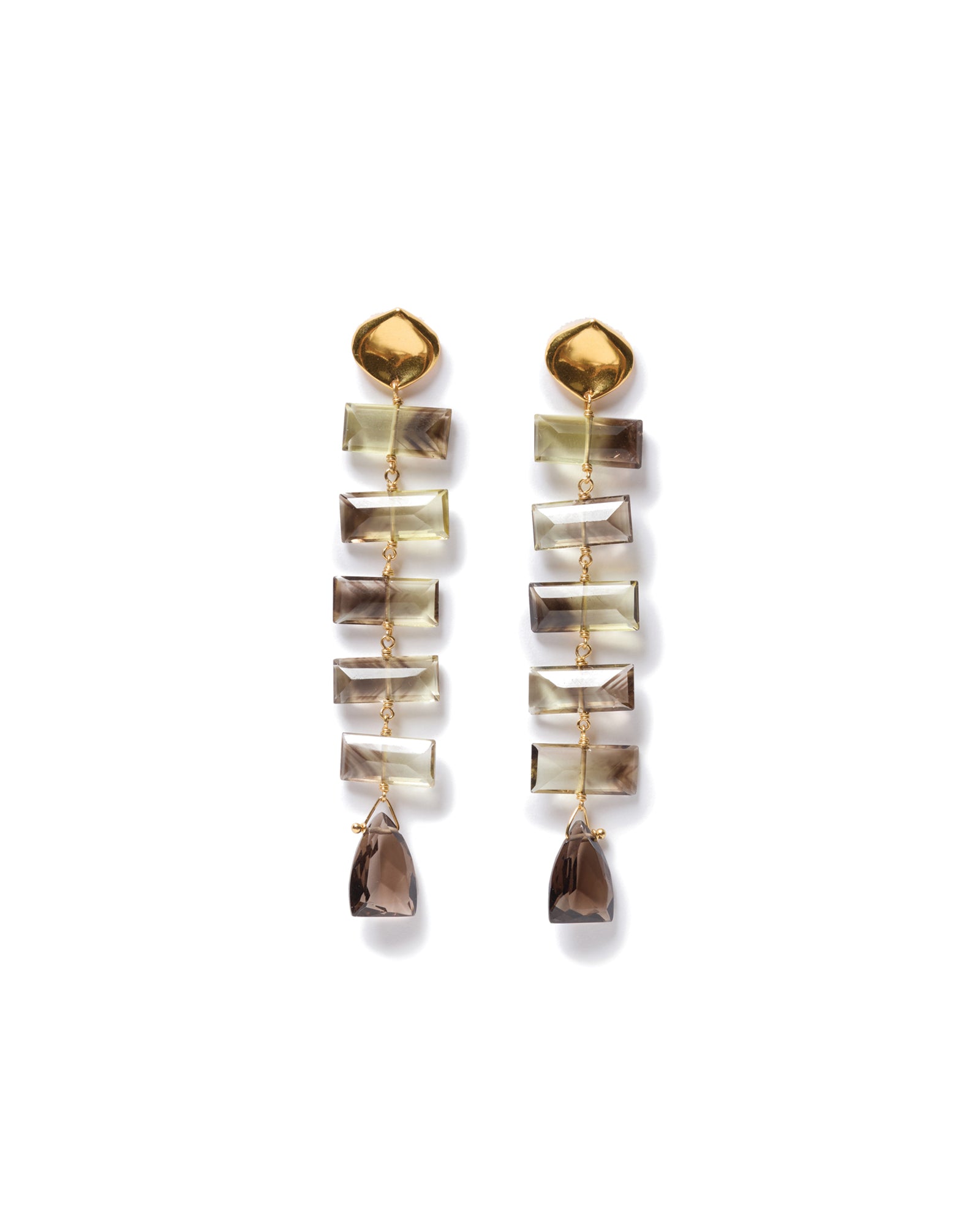 Fishbone Tiered Earrings 18k Gold Vermeil, Quartz