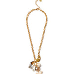 Peacock Charm Necklace 18k Gold Plated, Blue Topaz, Quartz