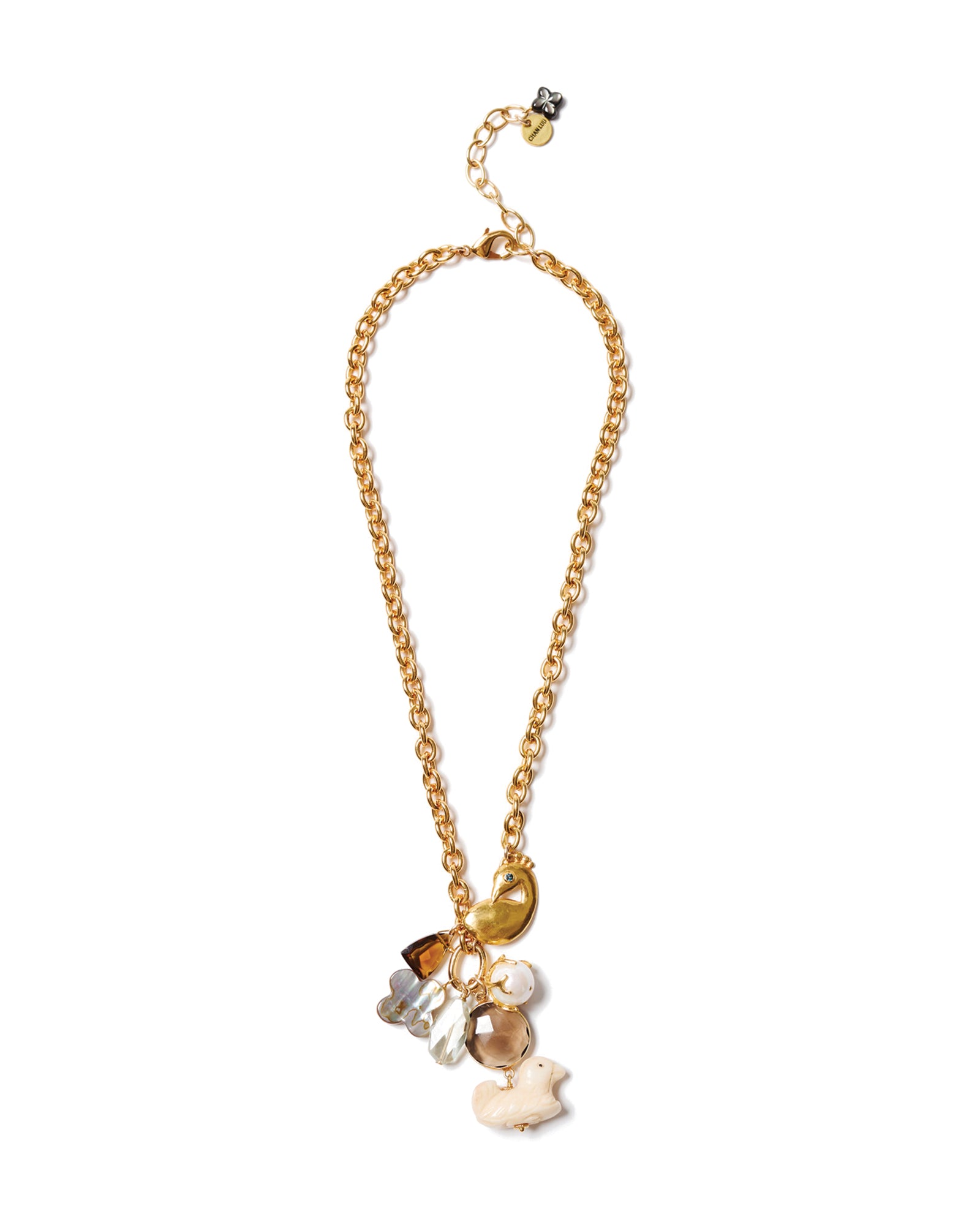 Peacock Charm Necklace 18k Gold Plated, Blue Topaz, Quartz