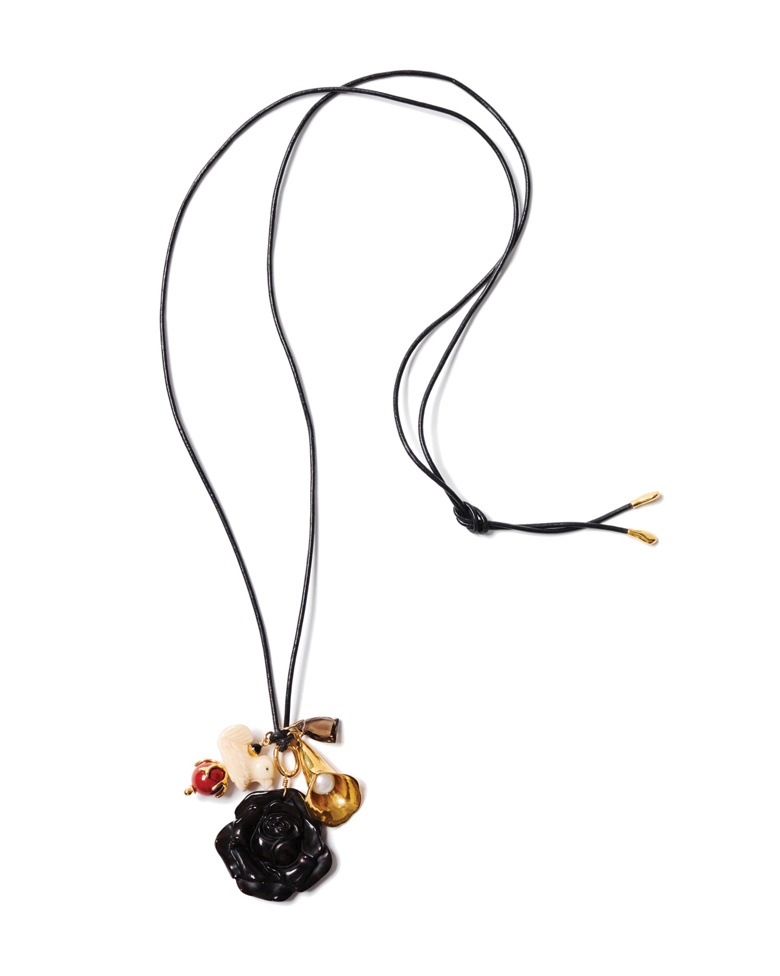 Palais Charm Necklace 18k Gold Plated, Leather, Agate