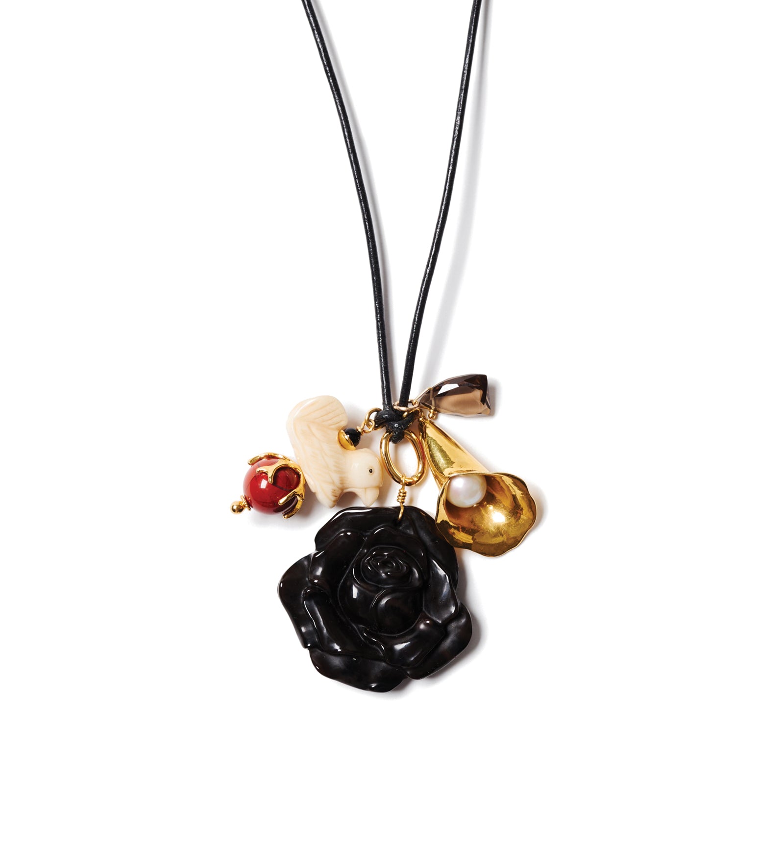 Palais Charm Necklace 18k Gold Plated, Leather, Agate