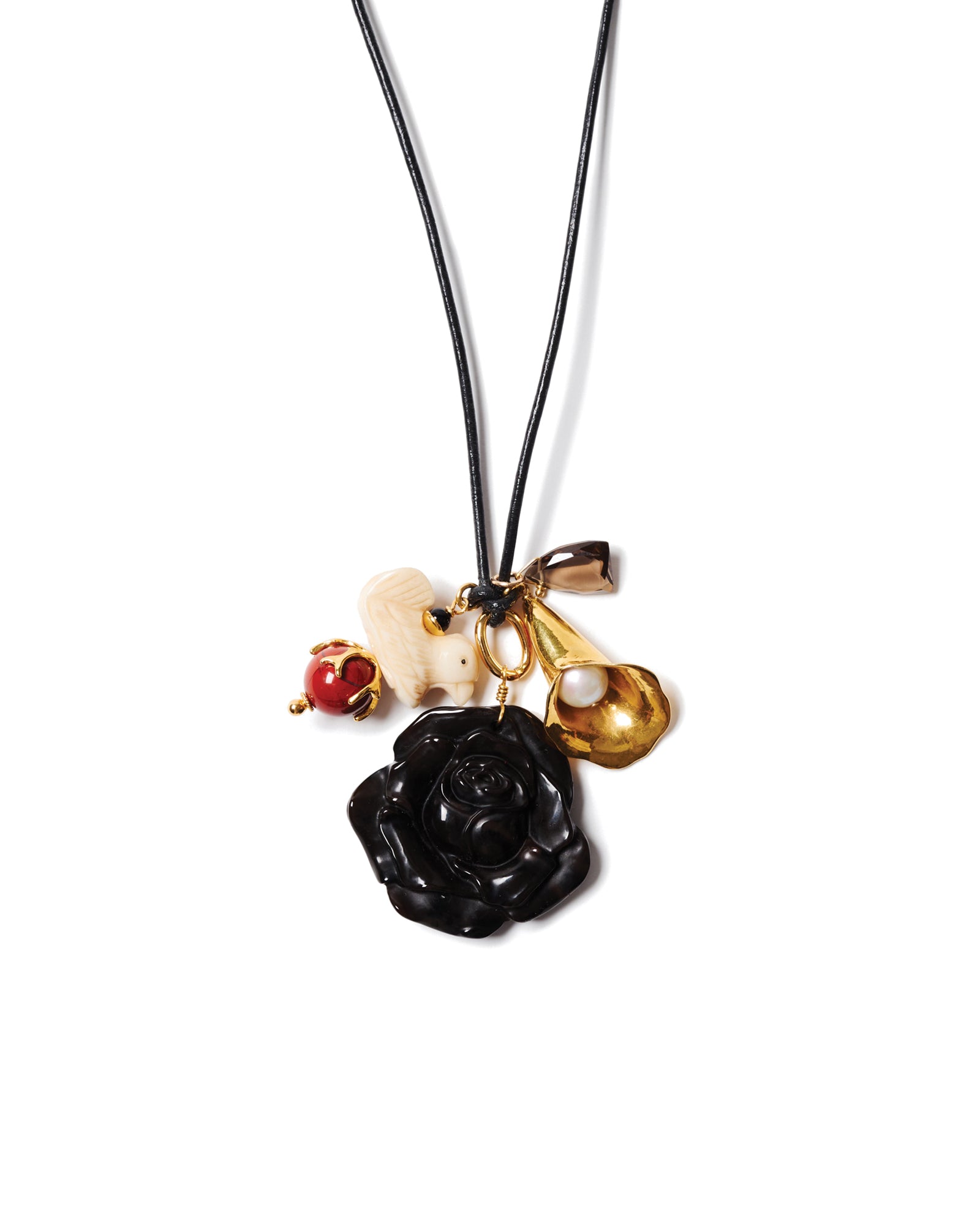 Palais Charm Necklace 18k Gold Plated, Leather, Agate
