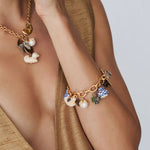 Delft Charm Bracelet 18k Gold Plated, Quartz, Abalone