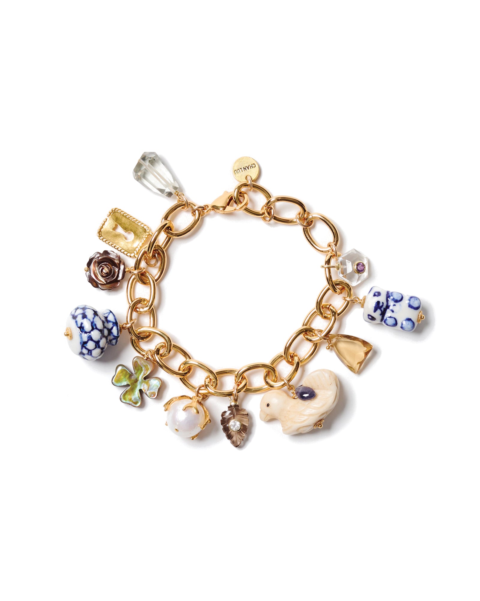 Delft Charm Bracelet 18k Gold Plated, Quartz, Abalone