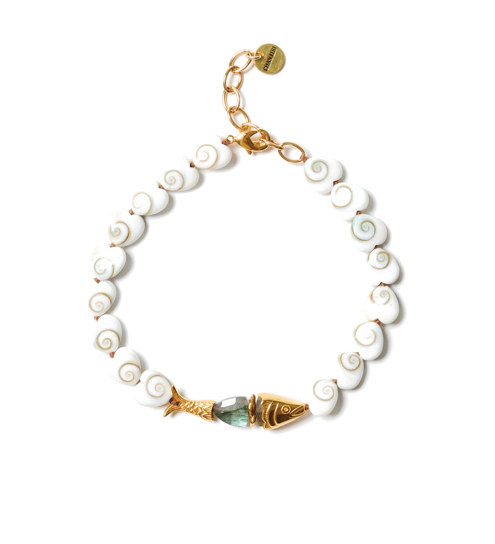 Fish Station Anklet 18k Gold Plated, Labradorite, Shell