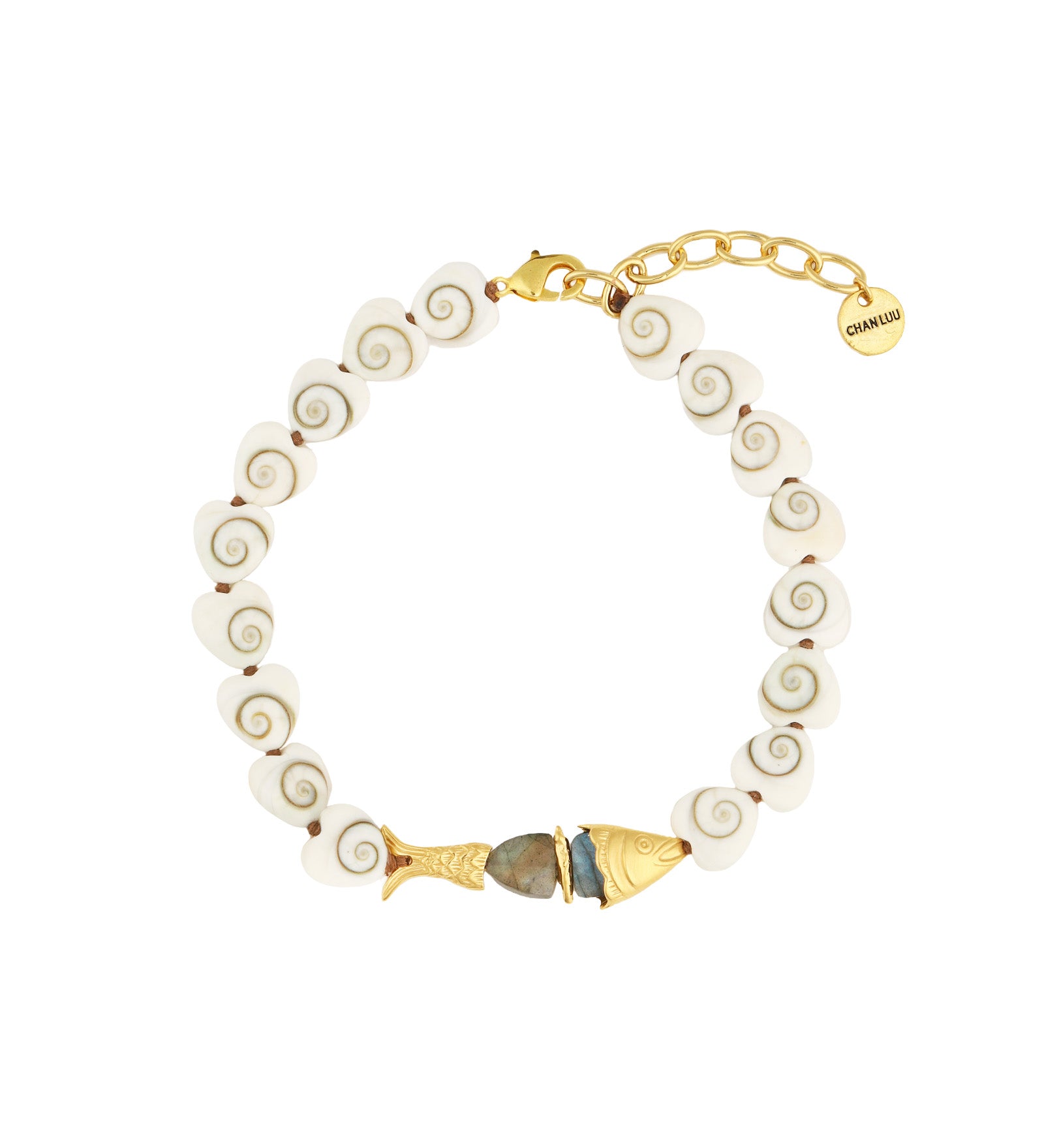 Chan Luu-Orris Charm Anklet-Anklets-18k Gold Plated, Labradorite, Shell-Blue Ruby Jewellery-Vancouver Canada