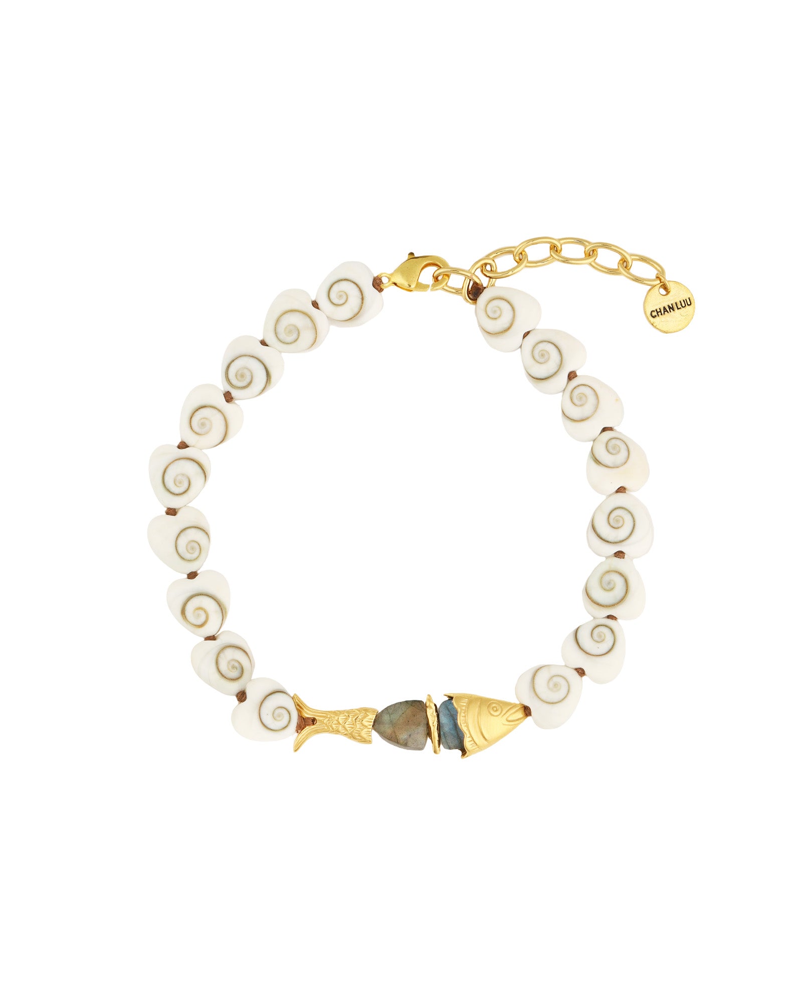Chan Luu-Orris Charm Anklet-Anklets-18k Gold Plated, Labradorite, Shell-Blue Ruby Jewellery-Vancouver Canada