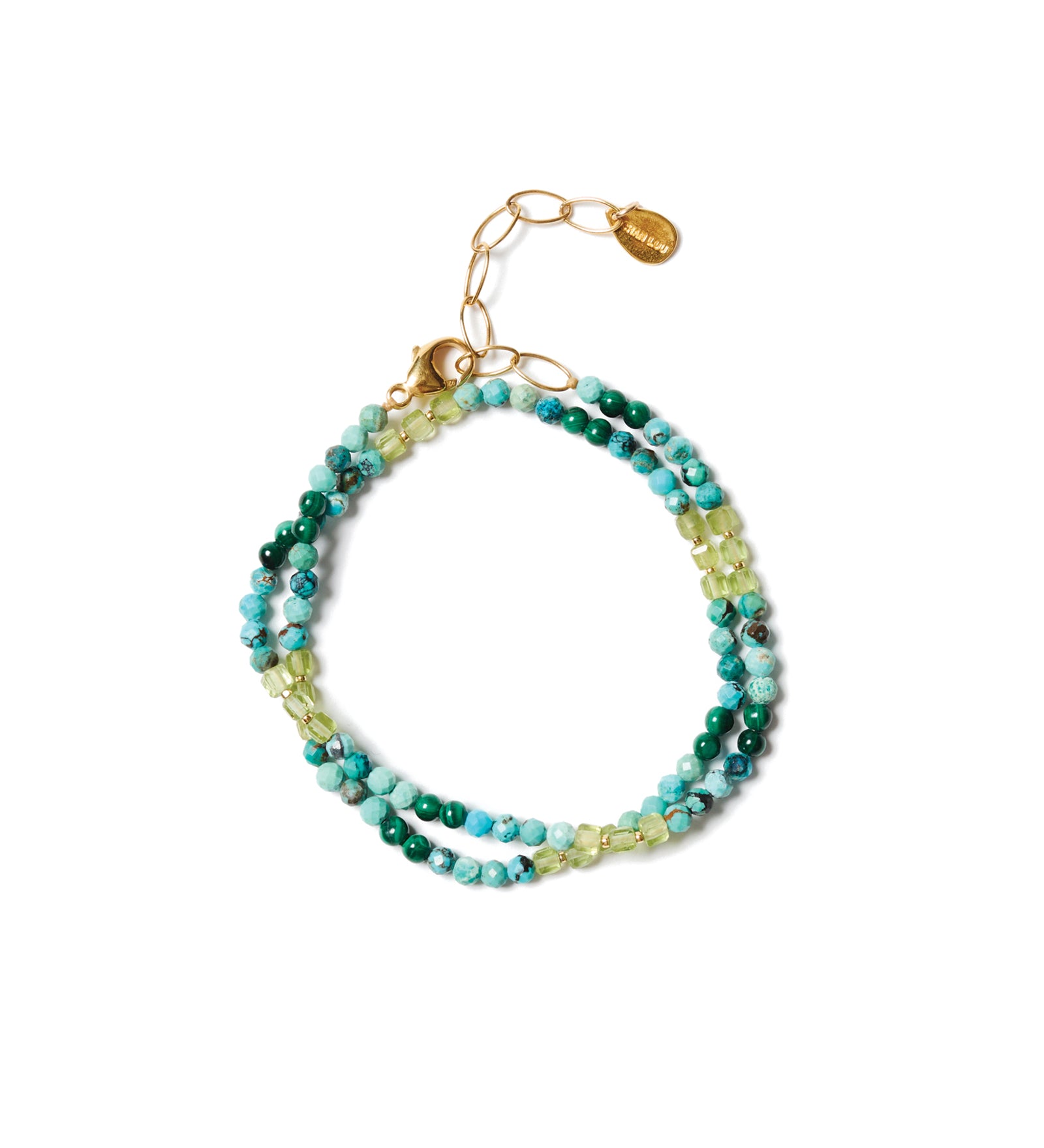 Two Wrap Mix Stone Bracelet 18k Gold Vermeil, Turquoise, Malachite