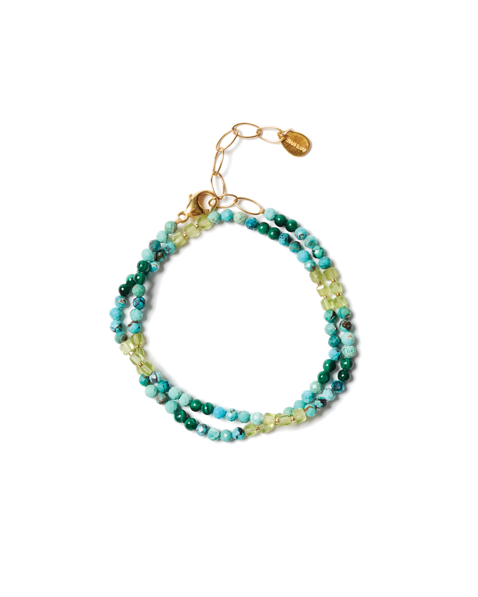 Two Wrap Mix Stone Bracelet 18k Gold Vermeil, Turquoise, Malachite