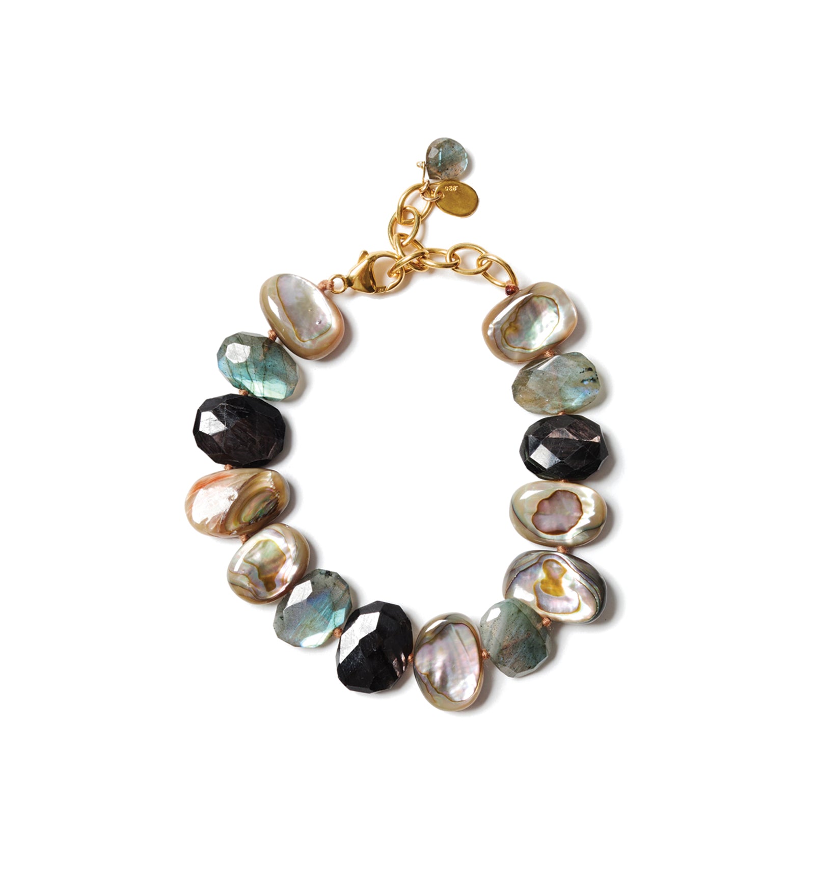 Abalone & Stone Bracelet 18k Gold Vermeil, Abalone, Labradorite
