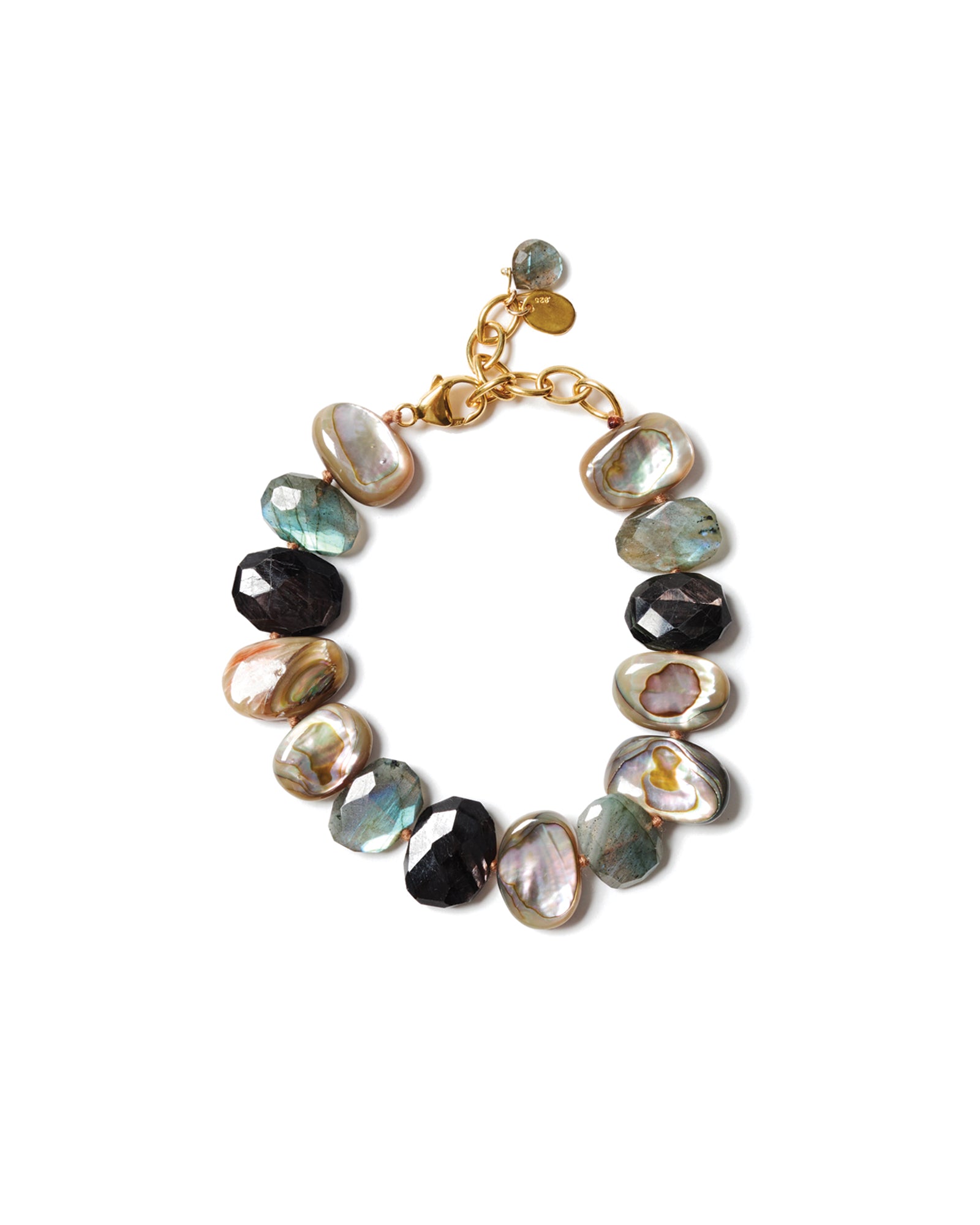 Abalone & Stone Bracelet 18k Gold Vermeil, Abalone, Labradorite