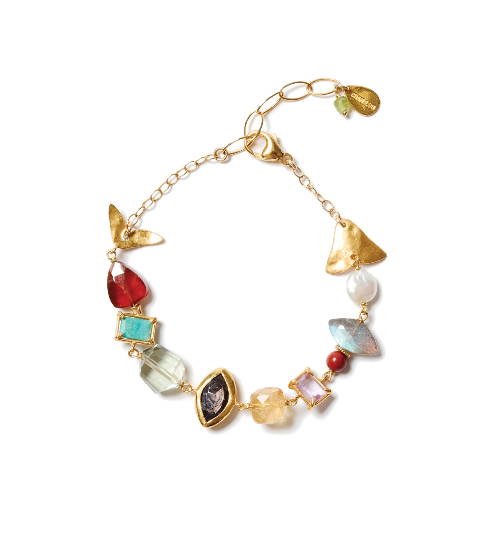 Mix Stone Set Bracelet 18k Gold Vermeil, Labradorite, Red Jasper