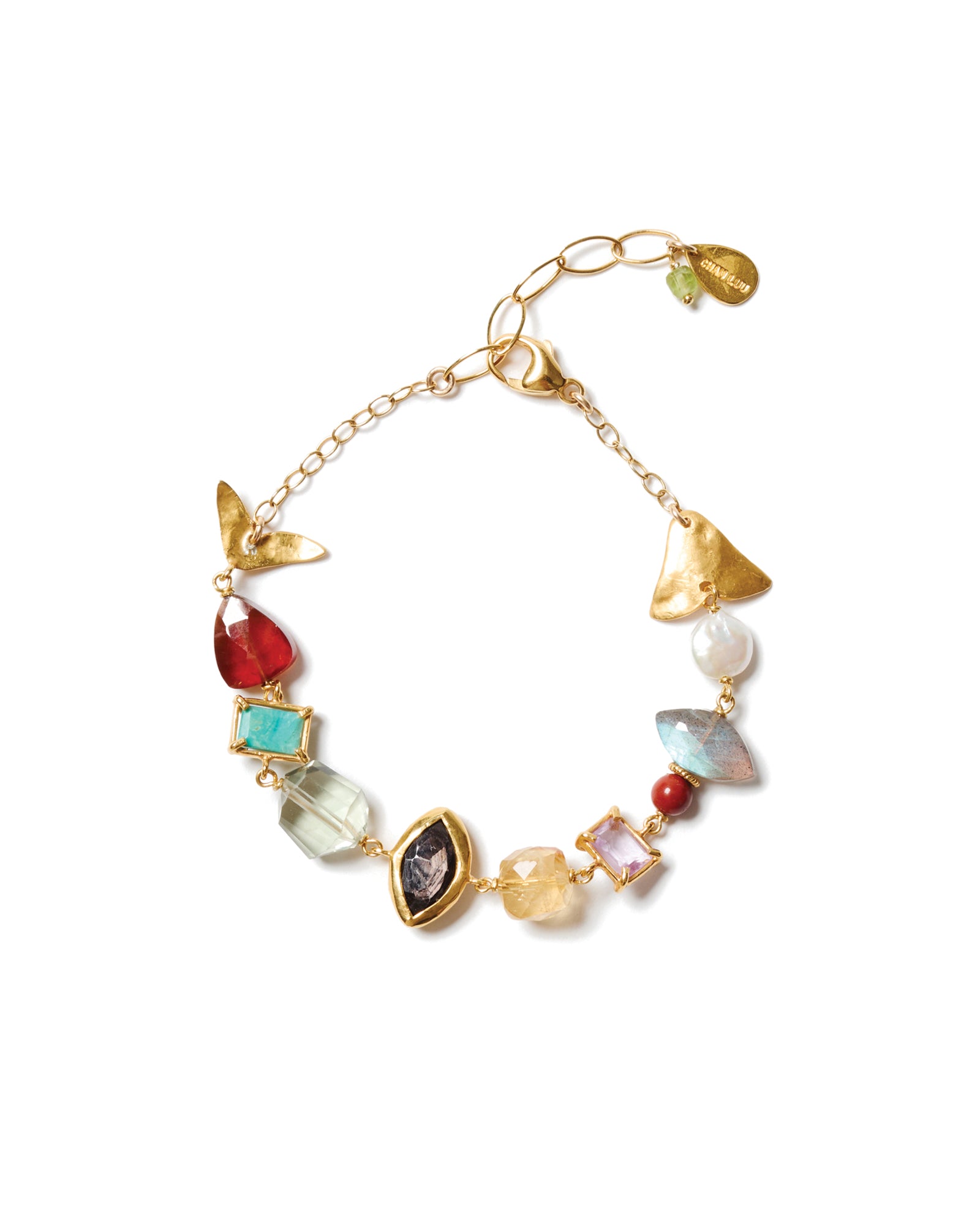Mix Stone Set Bracelet 18k Gold Vermeil, Labradorite, Red Jasper